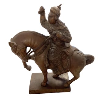 Bronze Cast Oriental Figurine of Horse and Rider