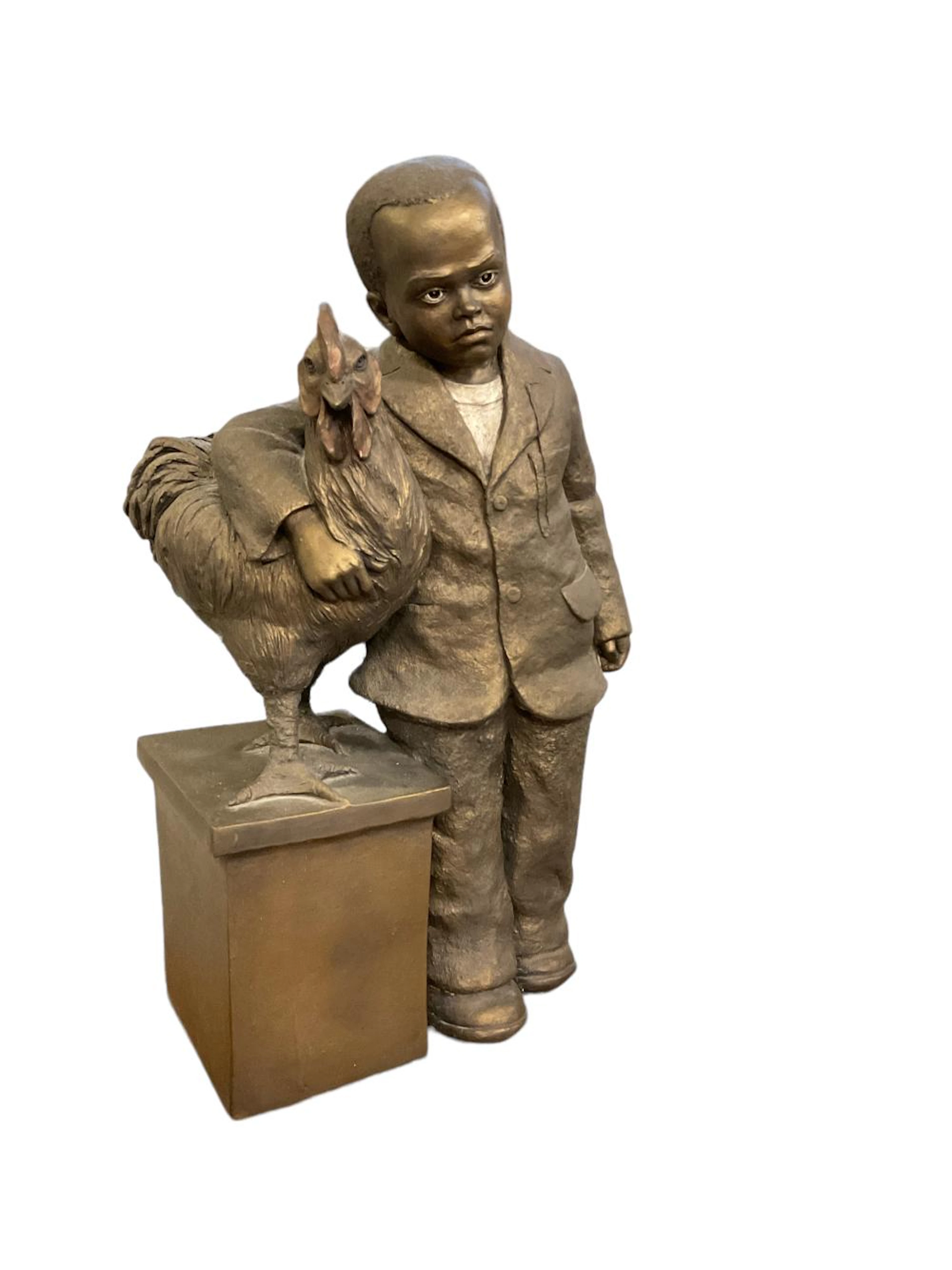 Joan Wobst, 1934-2023, Boy with Rooster, Pottery, 25 x 14 in. (63.5 x 35.6 cm.)