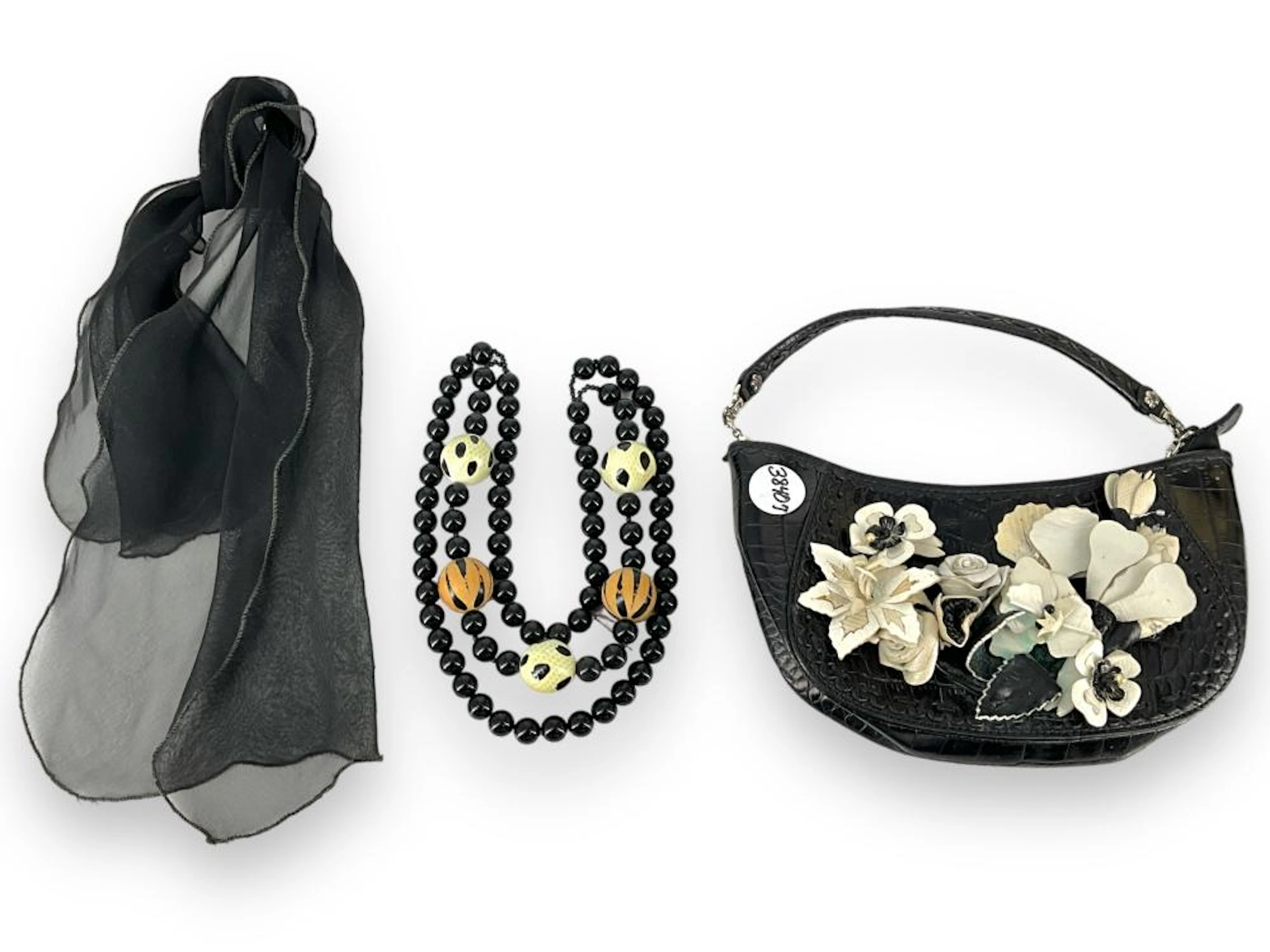 Fashion Necklace, Stand, and Clutch Purse with Floral Desig