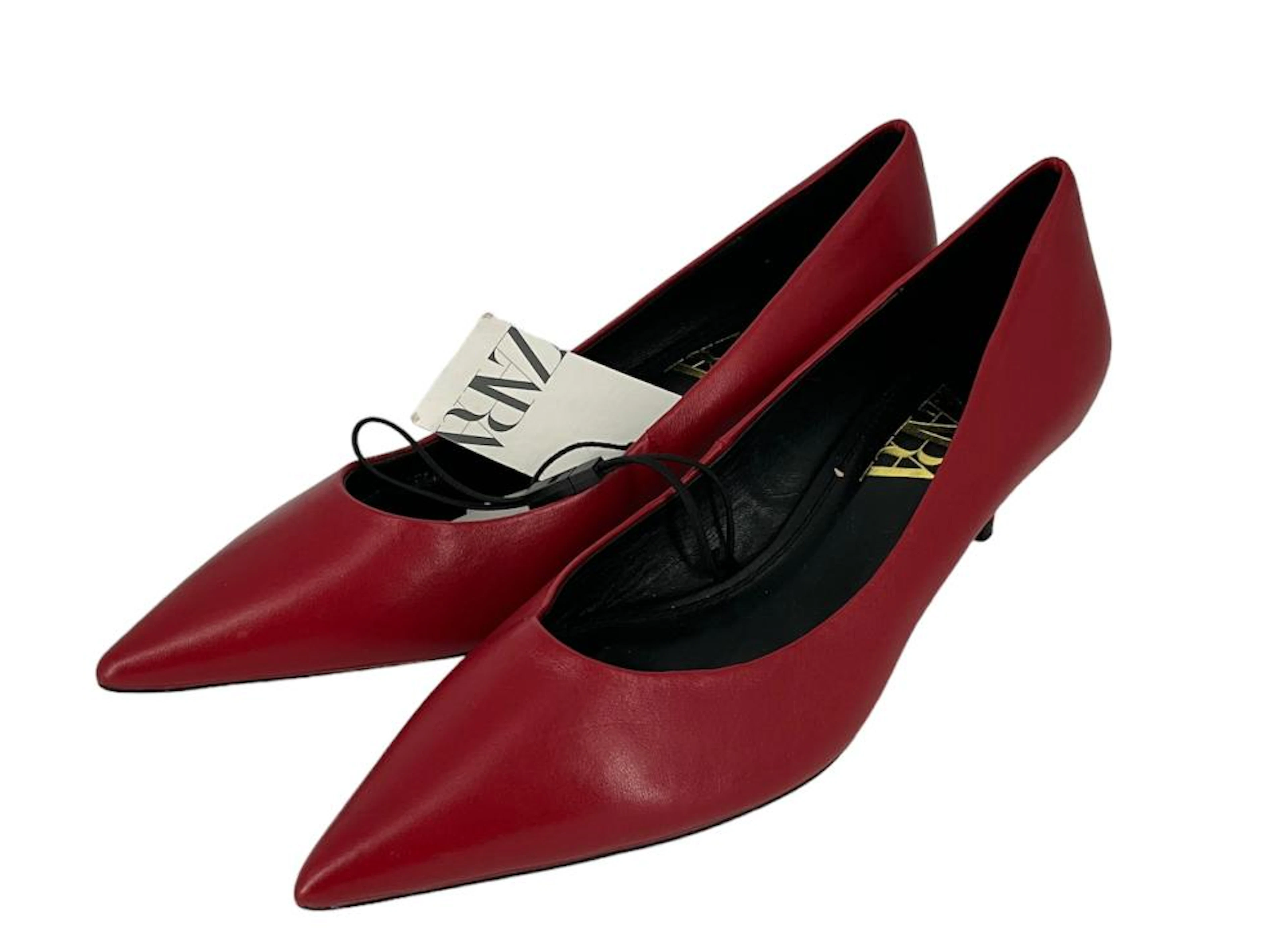 ew Sexy Red Leather Pounted Toe Heels From Zara