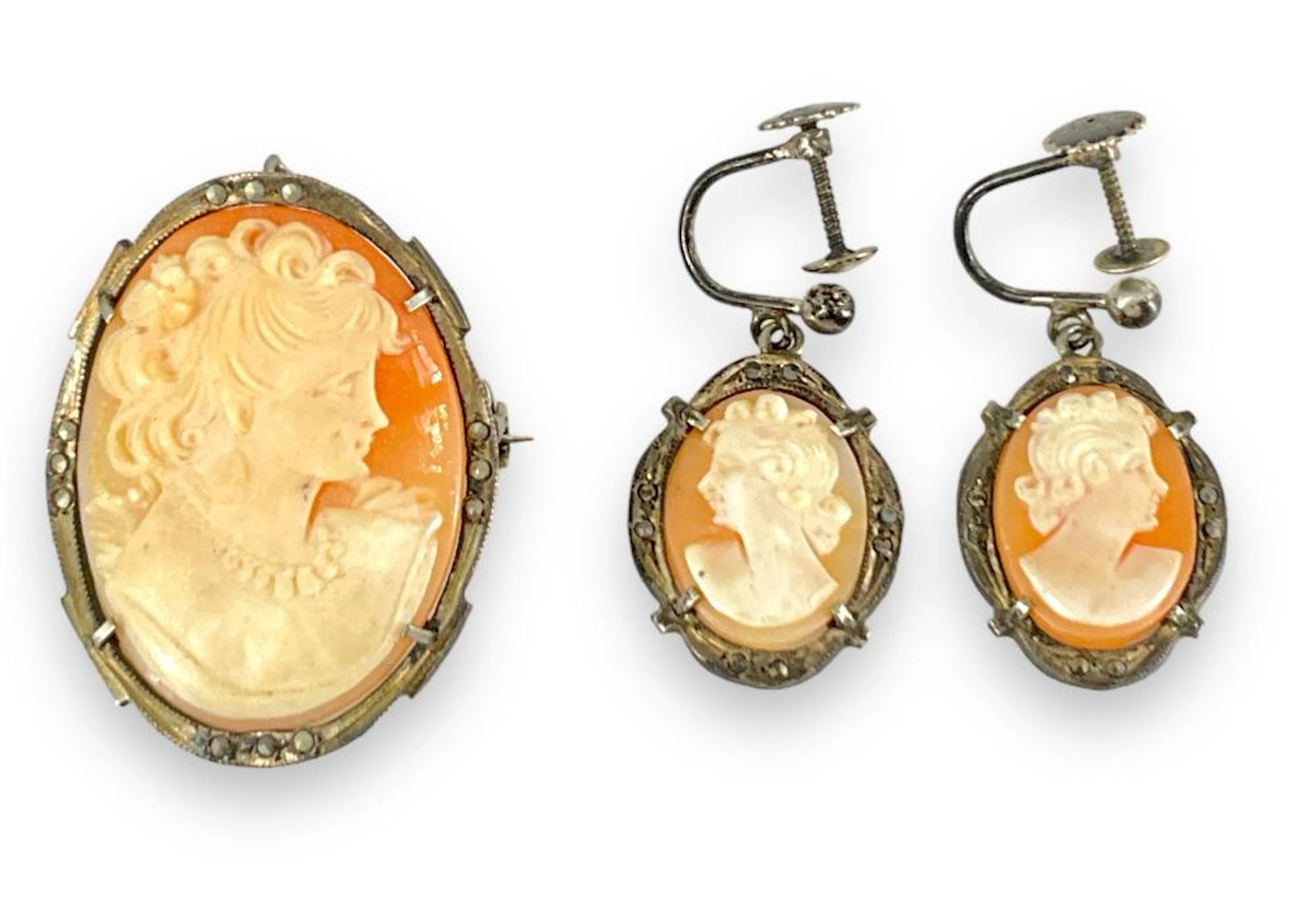 Sterling Silver and Cameo Demi-Parure