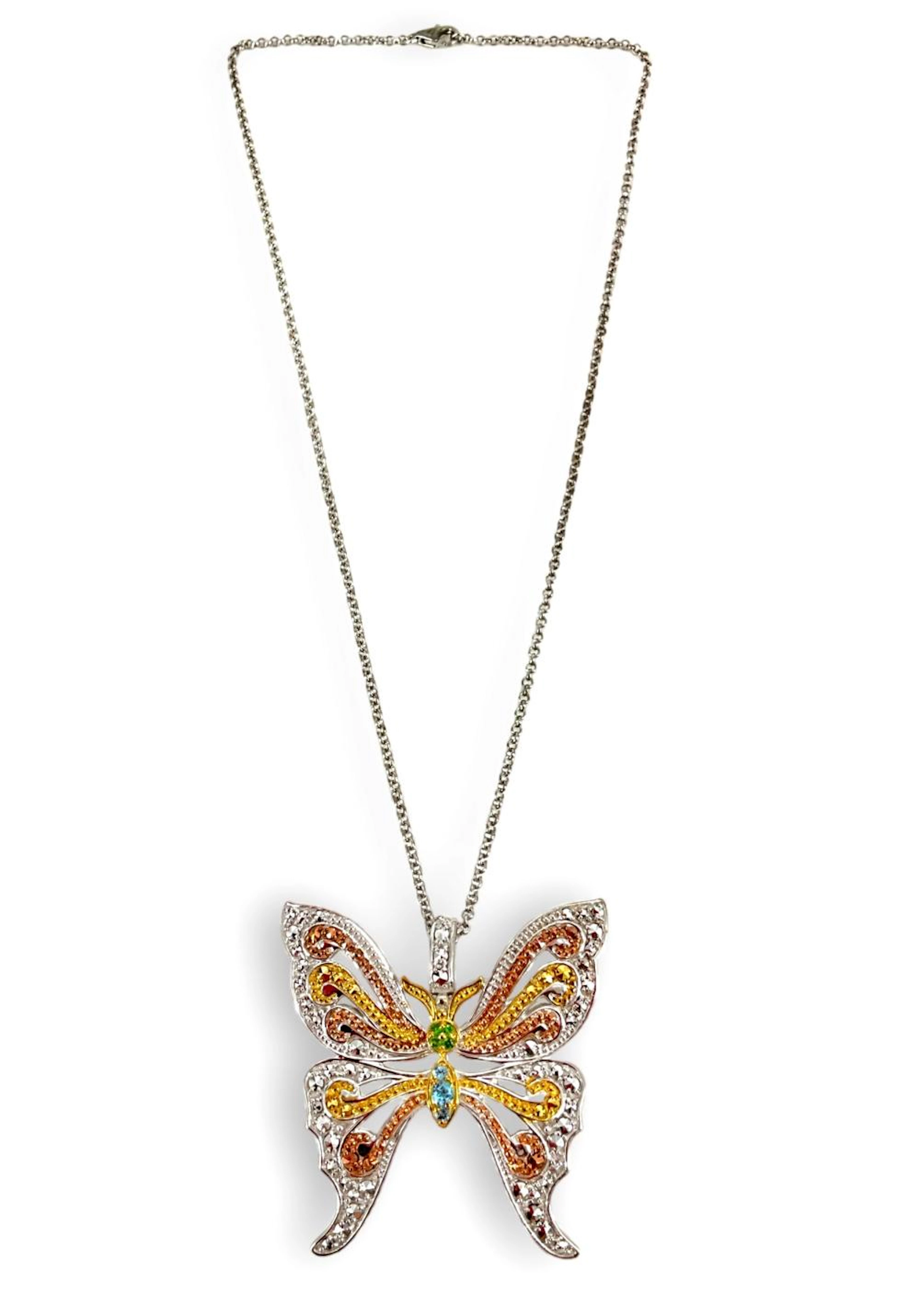 Sterling Silver Necklace with Sterling & Stone Butterfly Pendant