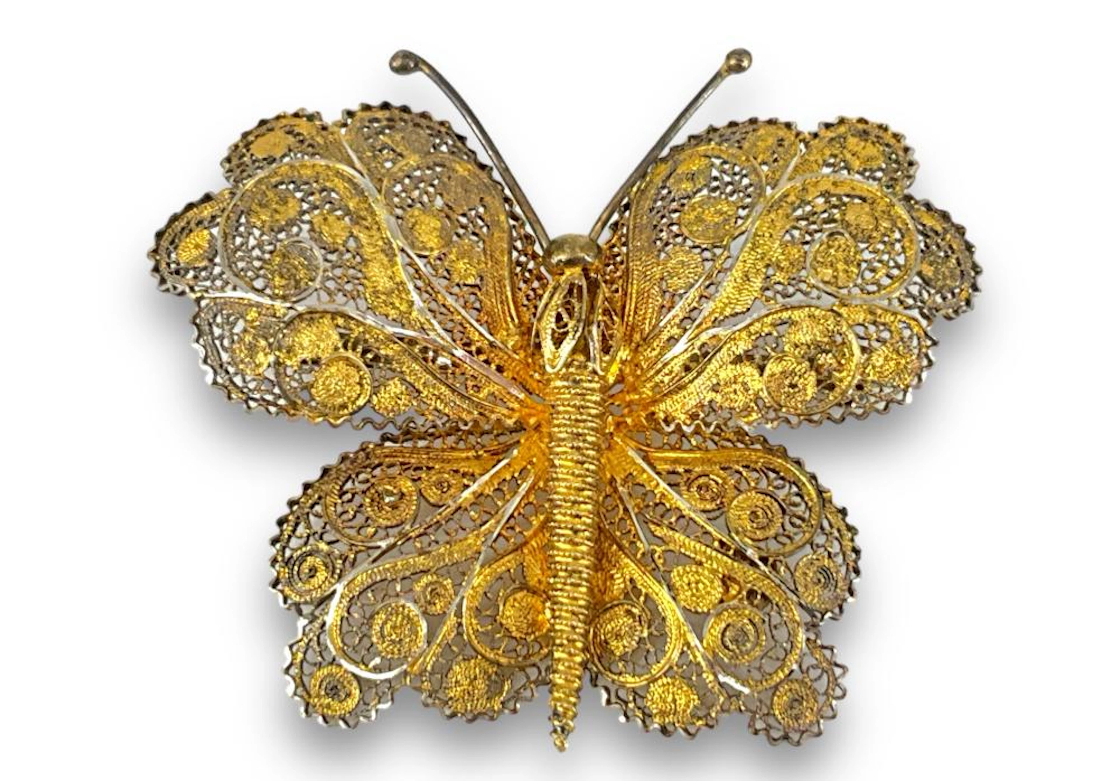 Rare Sterling Silver/Vermeil Topazio Portugal Butterfly Pin/Brooch