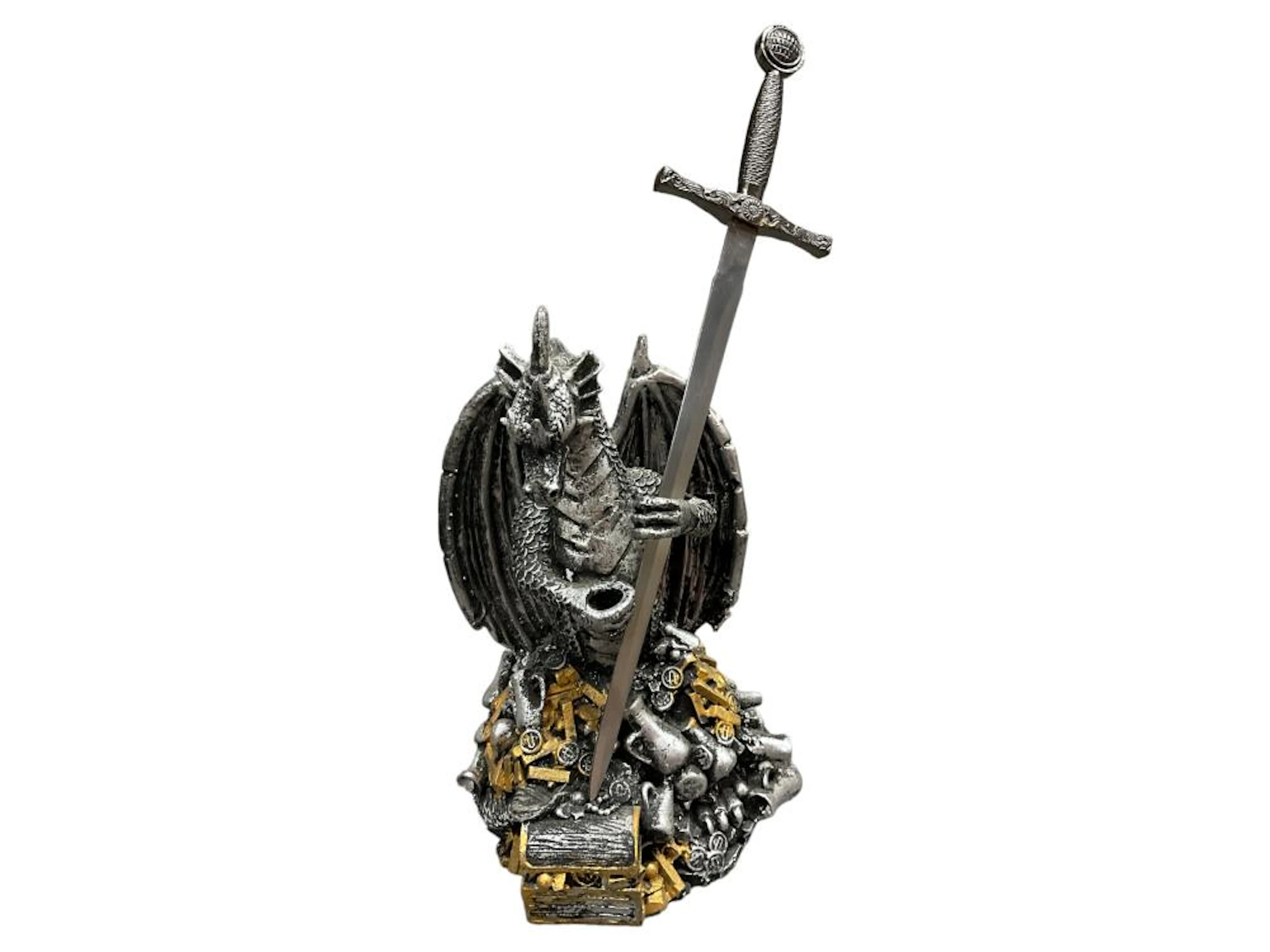 Medieval Dragon Sculpture with Treasure Chest