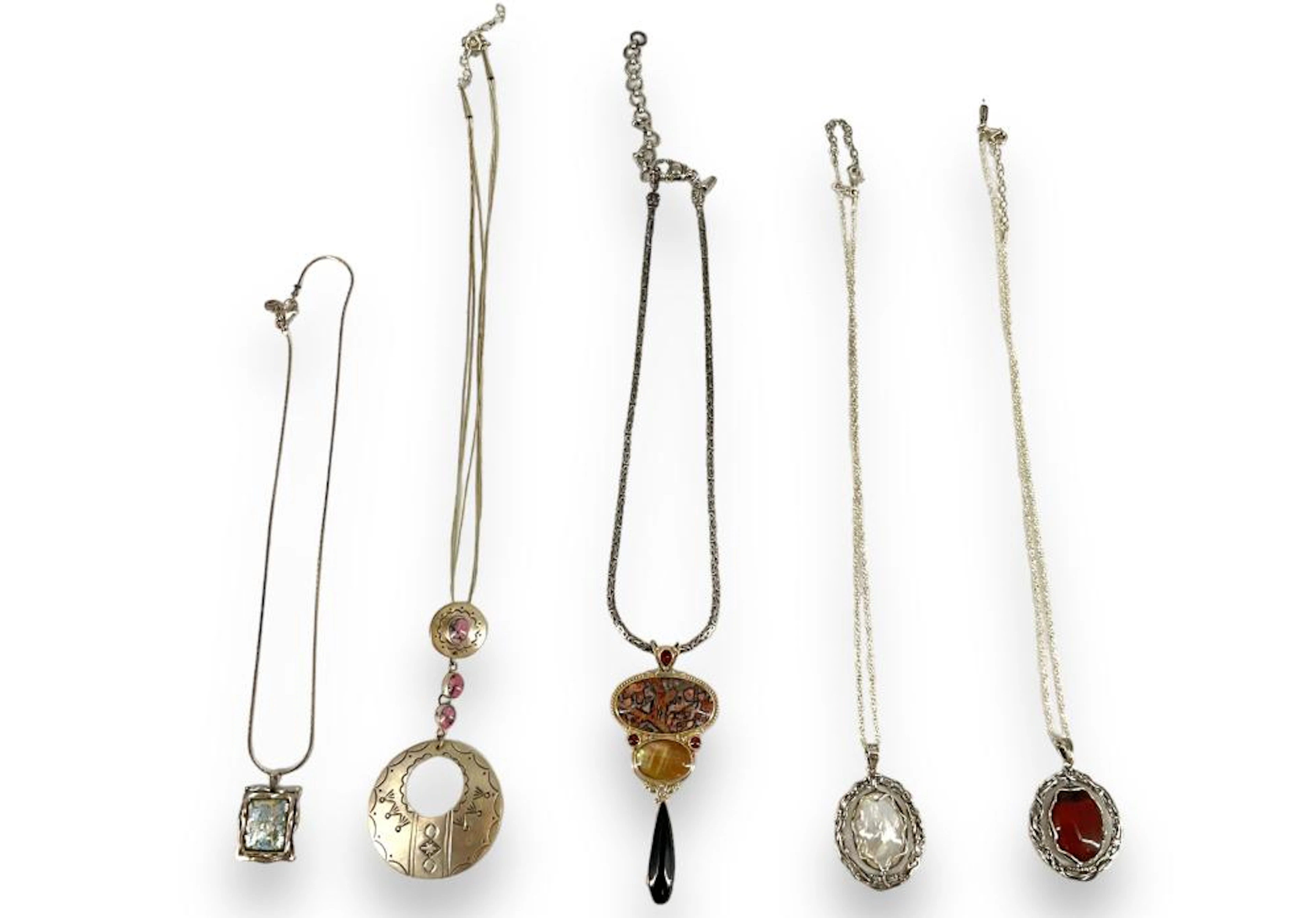 Five Sterling Silver Necklaces with Pendants