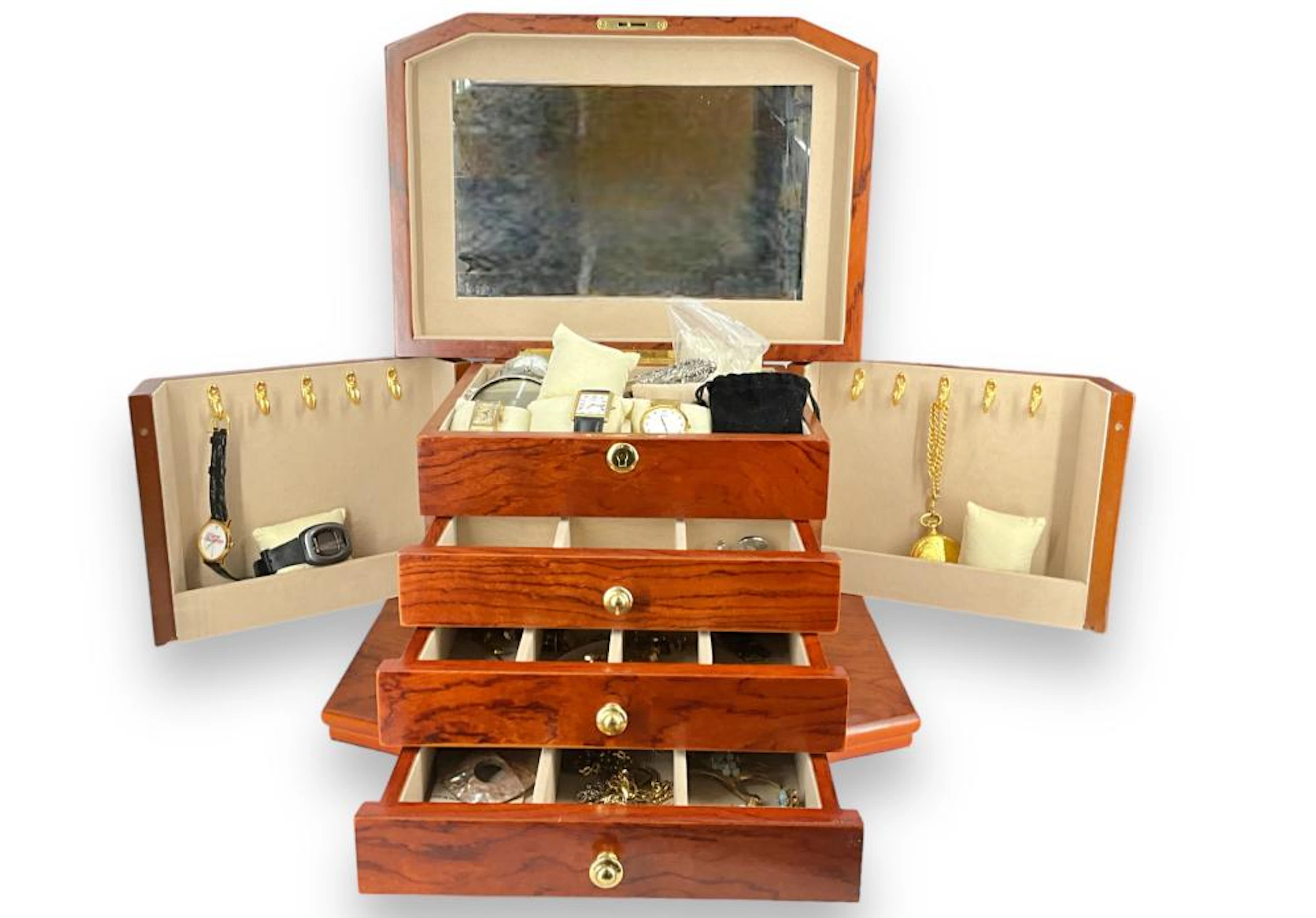 Fancy Wooden Jewelry Box with Contents