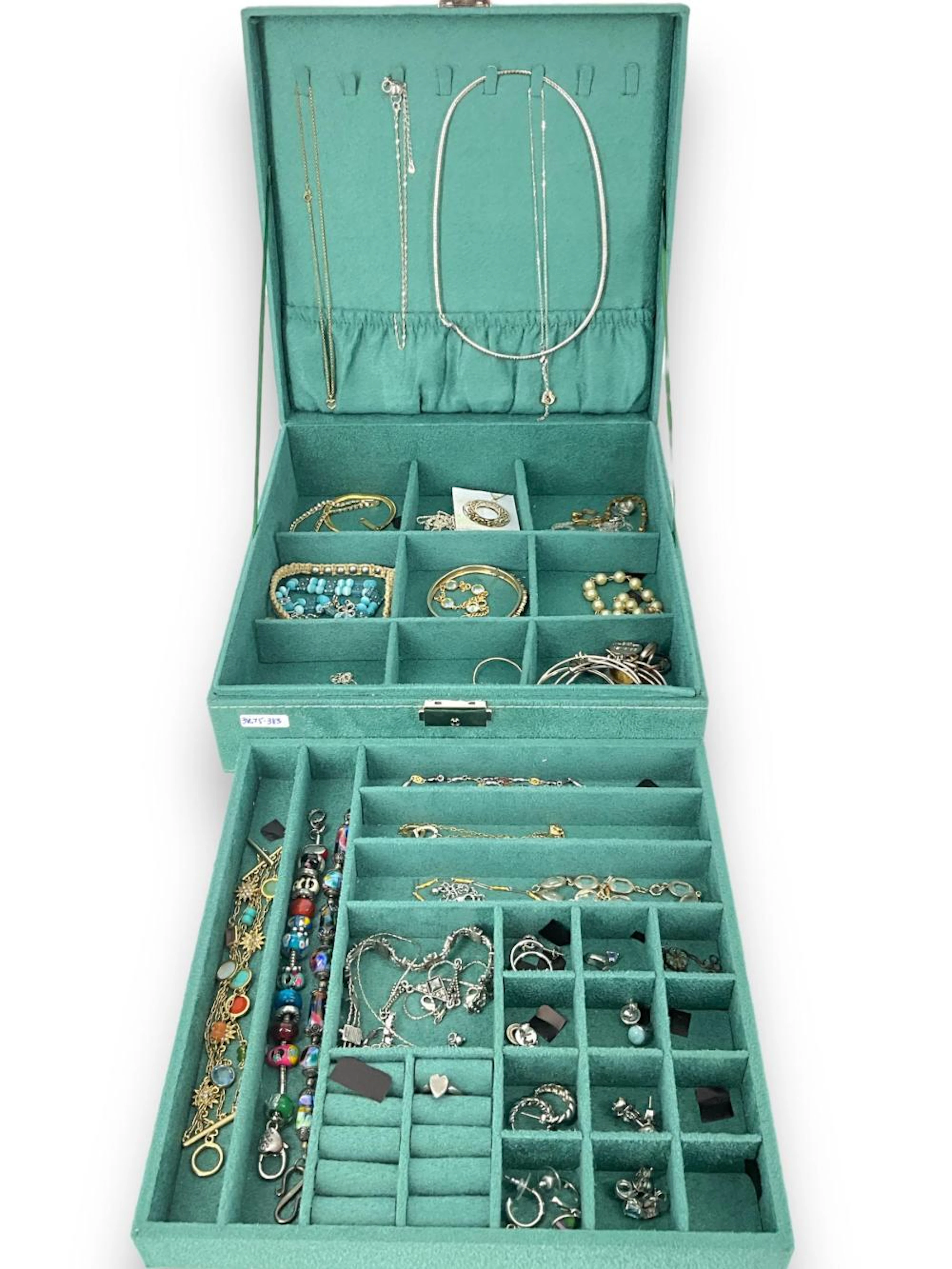 Teal Color Jewel Box Full of Costume Jewelry