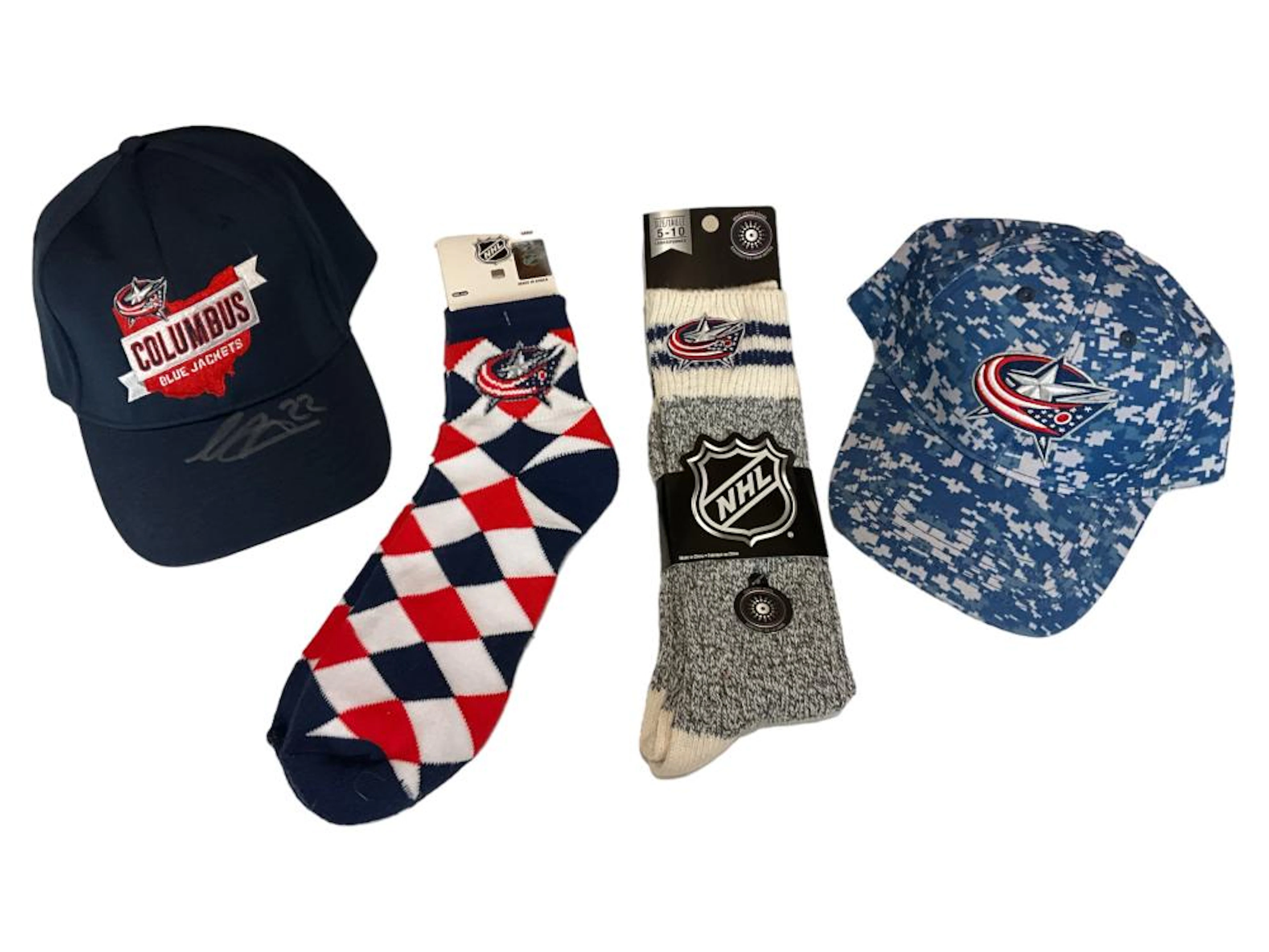 (4) NHL Columbus Blue Jackets Socks (NWT) & Hats