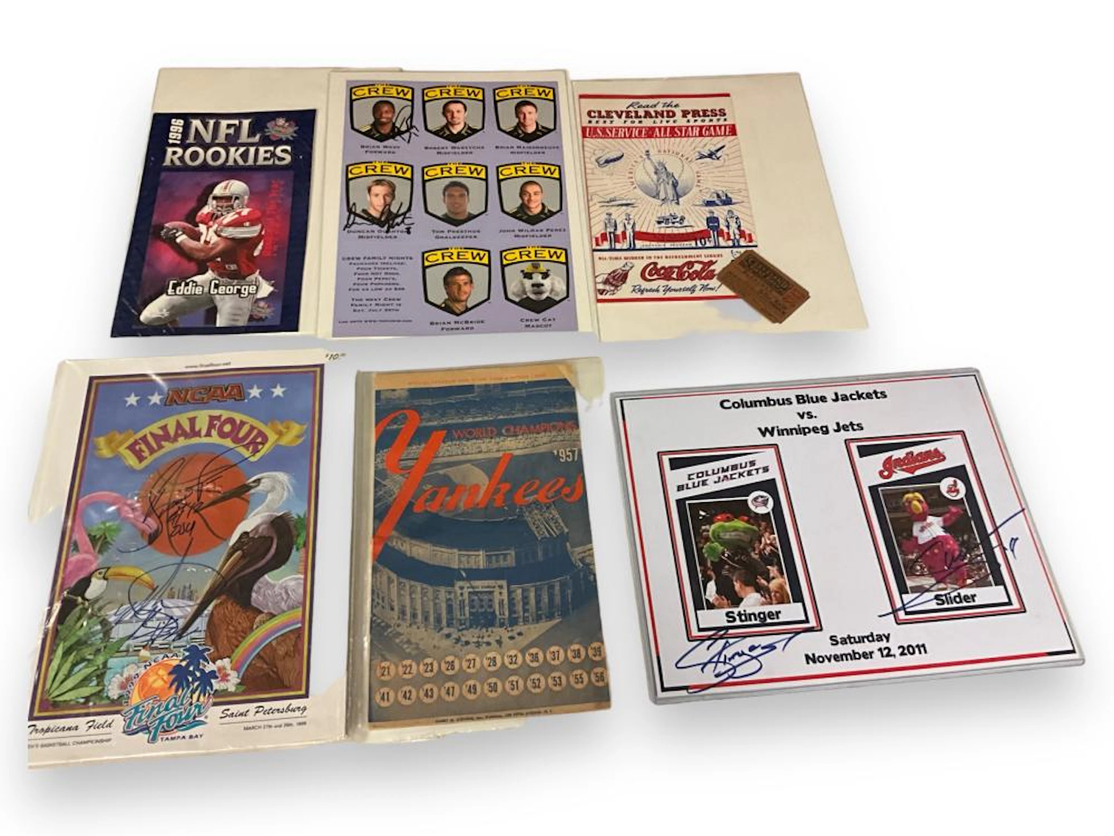 (6) Vintage NFL, NCAA, MLB, NHL Ephemera including Signed Autographs