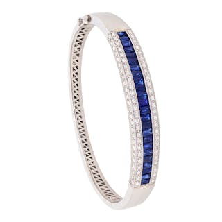 Contemporary 3.20ct French Cut Sapphire and Diamond Bracelet