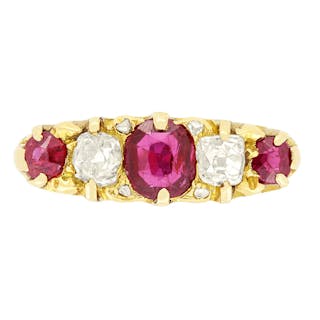 Victorian 0.90ct Ruby and Diamond Five Stone Ring, c.1880s