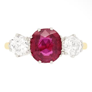Edwardian 1.70ct Ruby and Diamond Trilogy Ring, c.1910s