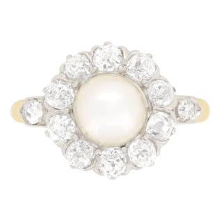 Edwardian Pearl and Diamond Cluster Ring, c.1910s