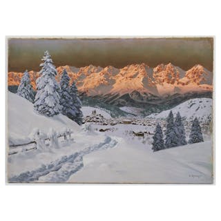 Alois Arnegger (1879 Wien - 1963 ebenda) Alpenglühen in Tirol, wohl um 1920