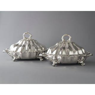 An Outstanding Pair of Silver Vegetable Tureens or Entree Dishes with