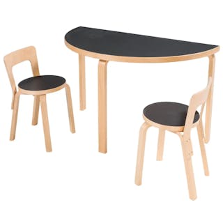 Alvar Aalto for Artek Birch & Black Linoleum 65 Dining Chairs and