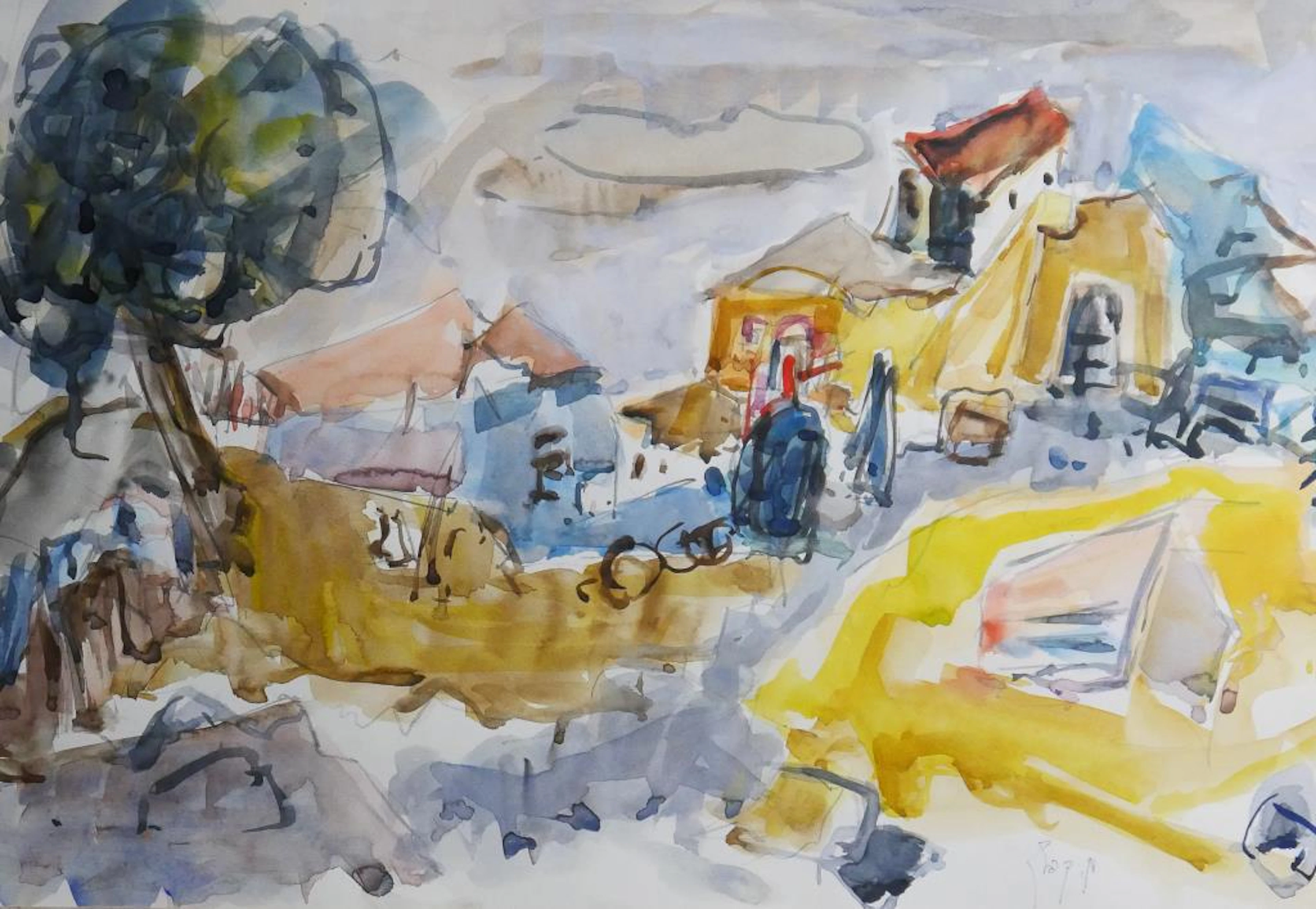 WATERCOLOR DRAWING OF A CITYSCAPE