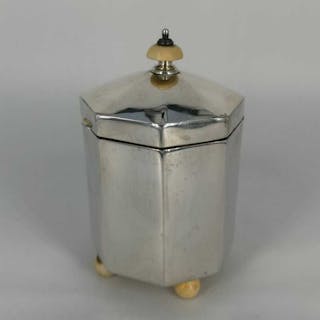 Viktorianische achteckige Teedose in Silber mit Bein