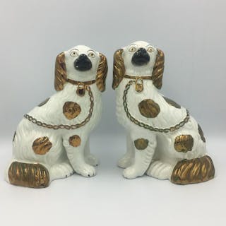 Victorian Pair of Staffordshire Copper Luster Dogs