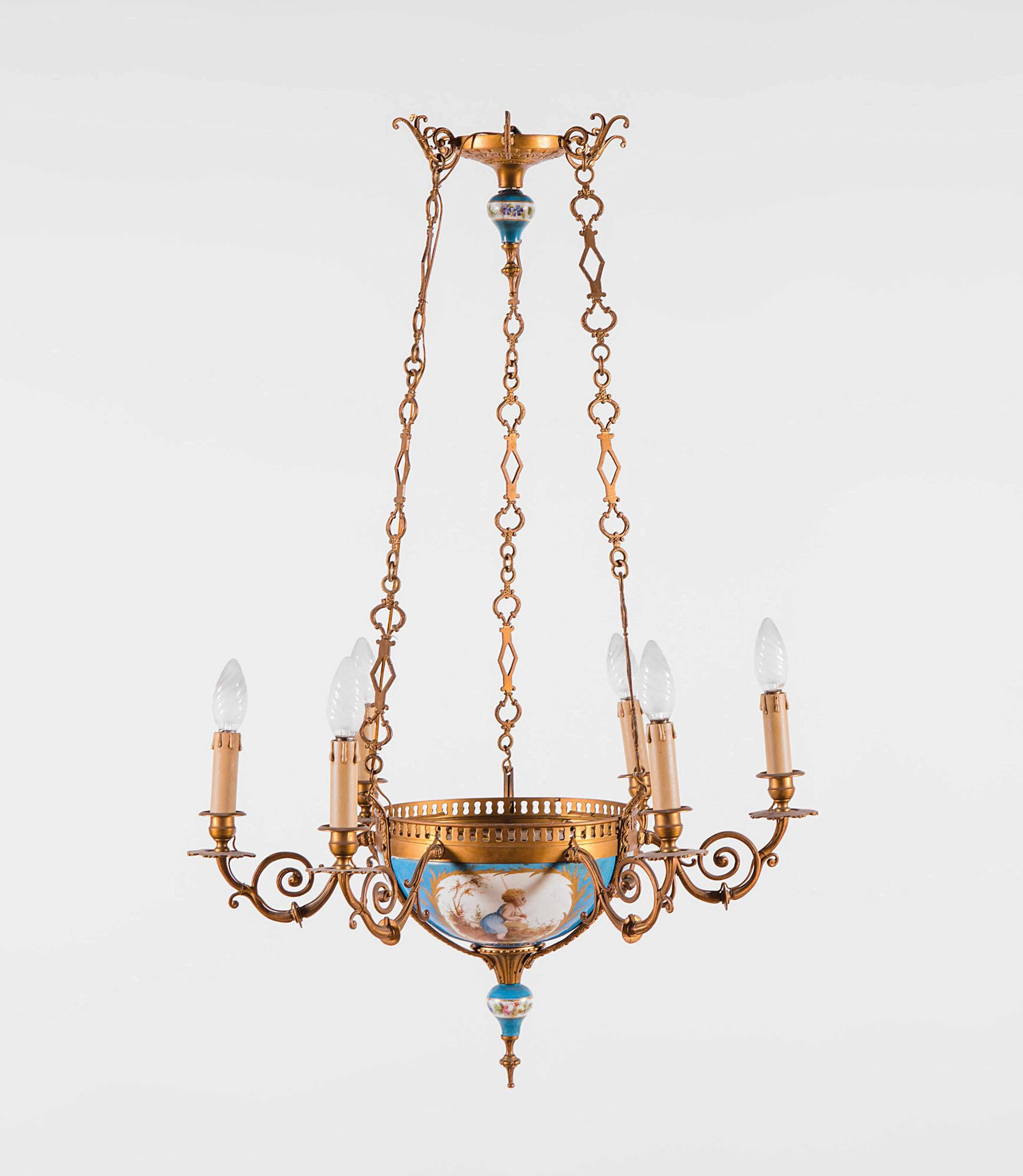 Lampadario in bronzo a sei luci