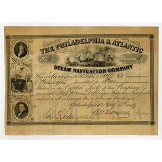 Philadelphia & Atlantic Steam Navigation Co., 1849, I/U Stock Certificate