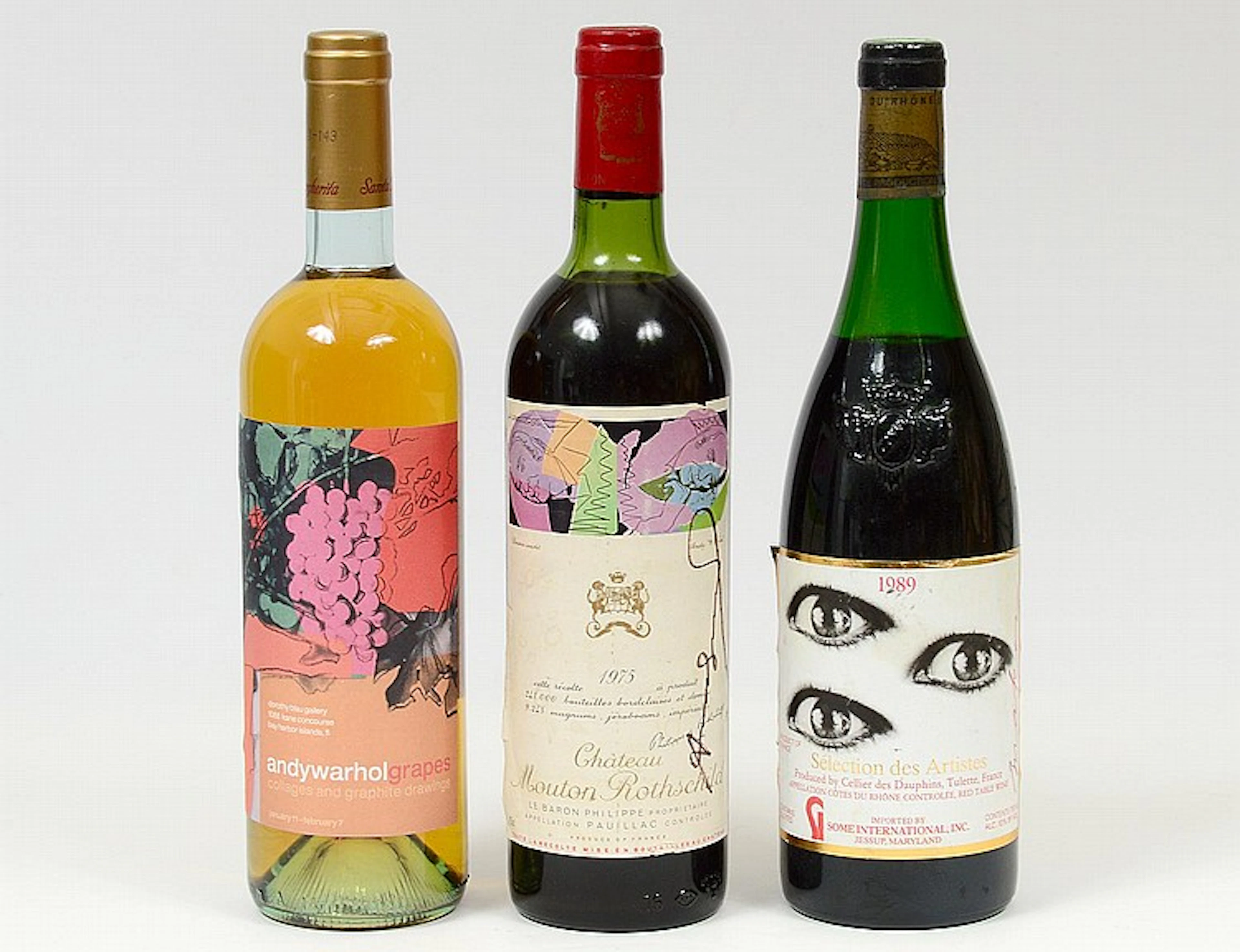 THREE ART WINE BOTTLES
