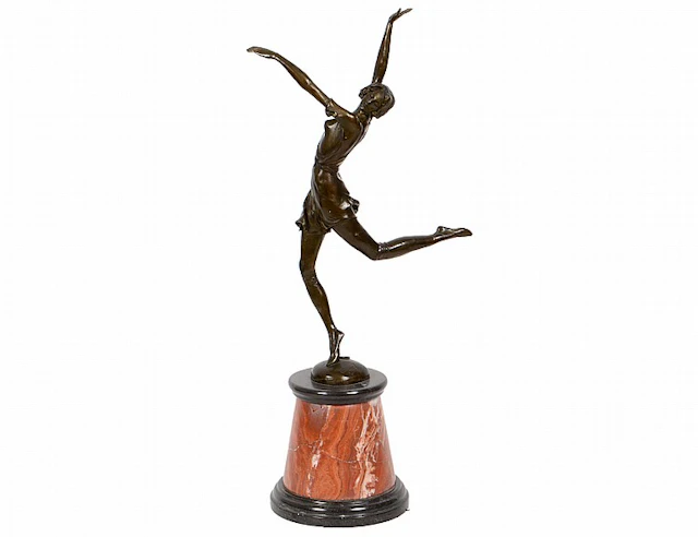 BRUNO ZACH ART DECO PATINATED BRONZE DANCER