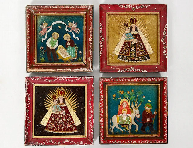 SET OF FOUR CONTINENTAL EGLOMISE GLASS PANELS