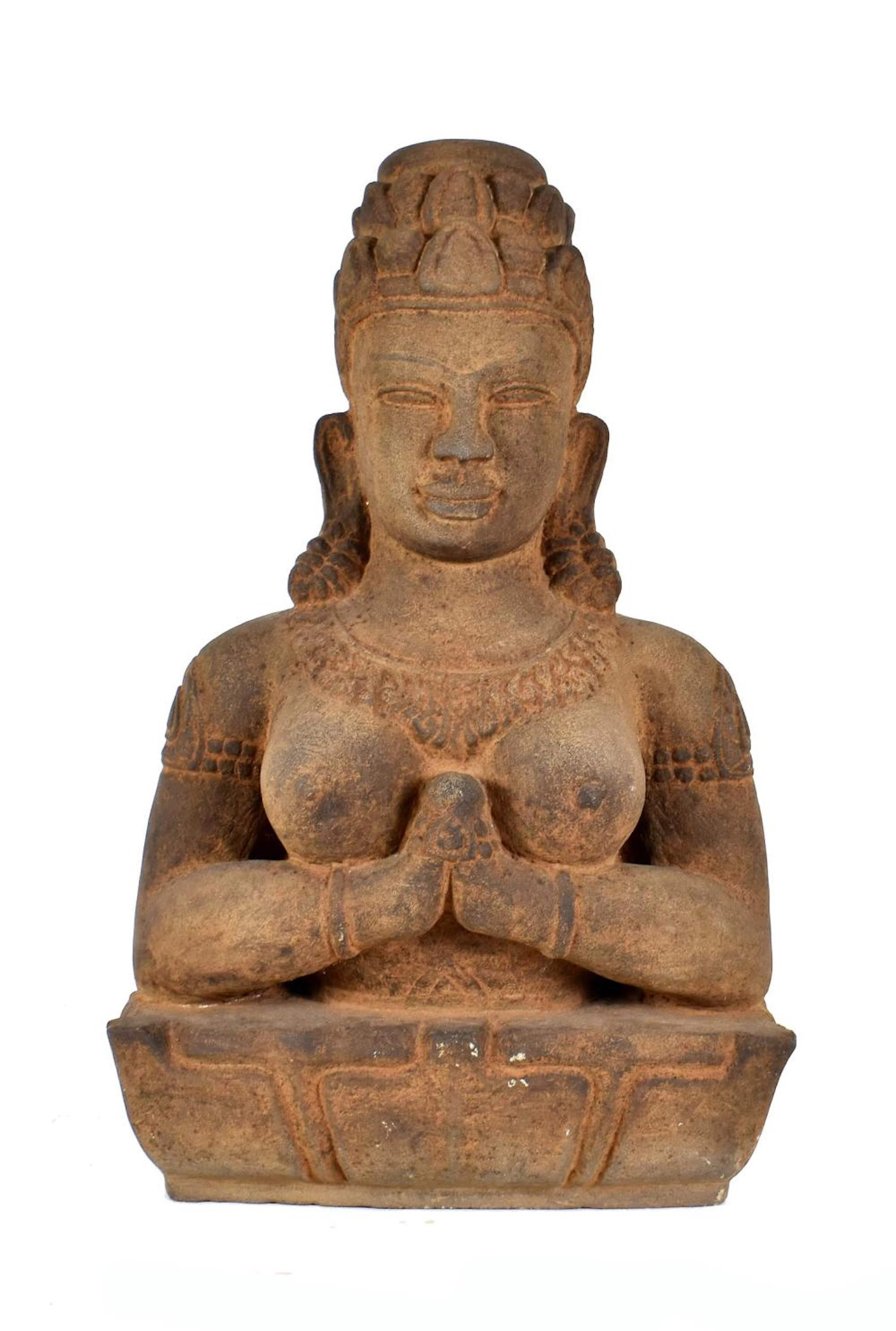 VIETNAMESE CARVED SANDSTONE BUST OF A DEITY