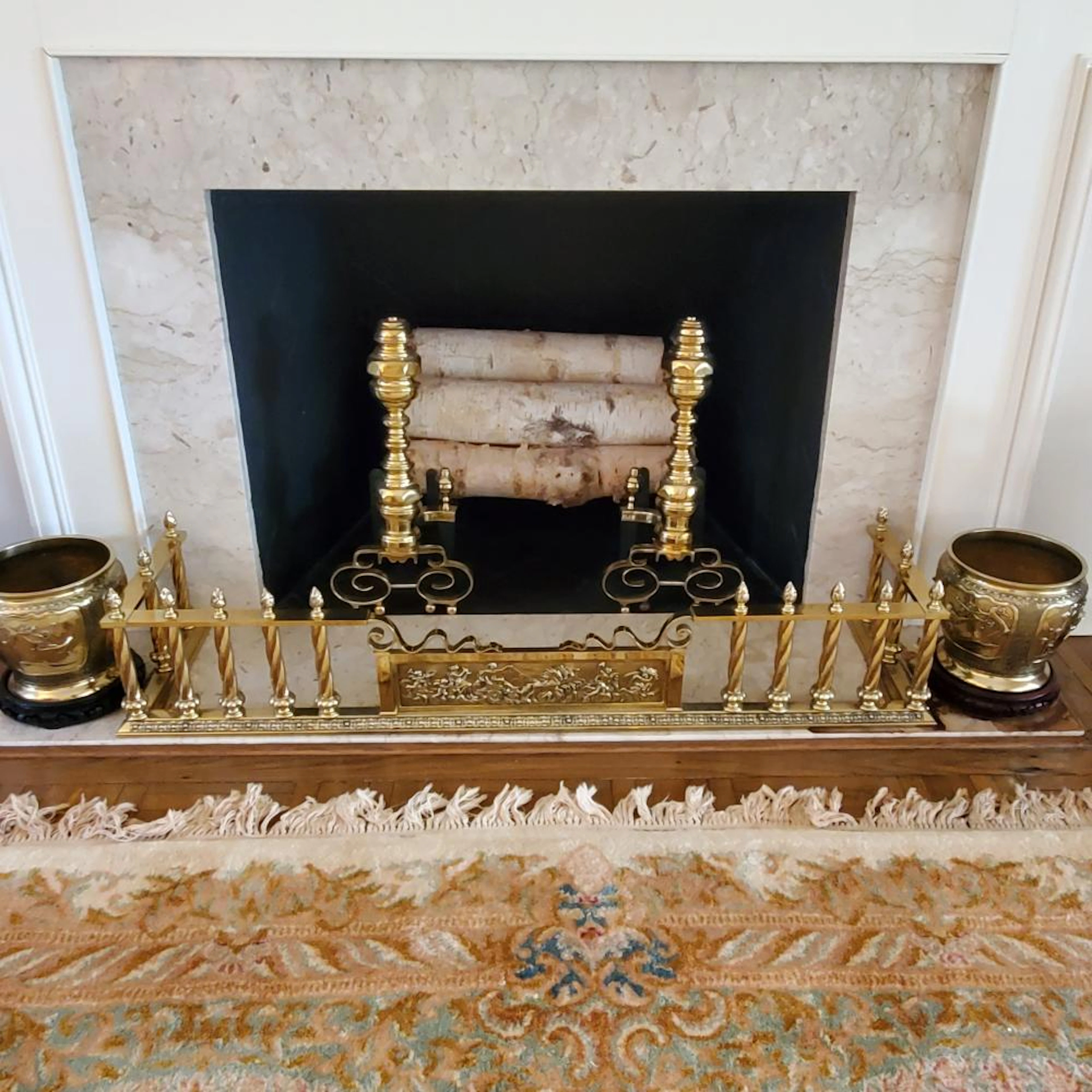 Large Neo-Classical Style Brass Fire Fender, 20th Century, 53 1/2" L.