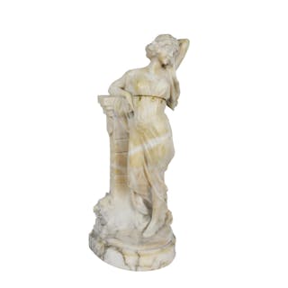 Antique Alabaster Carved Sculpture of Rebecca at the Well