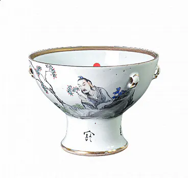 Chinese glazed and painted porcelain riser with figure and flowering ...