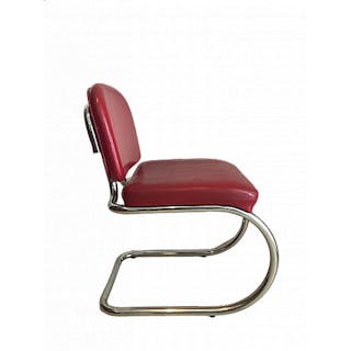 4 Bauhaus style chairs in steel and red faux leather, 1970s