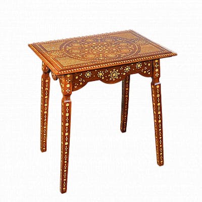 Carthusian-inlaid wooden coffee table in the style of Adriano Brambilla