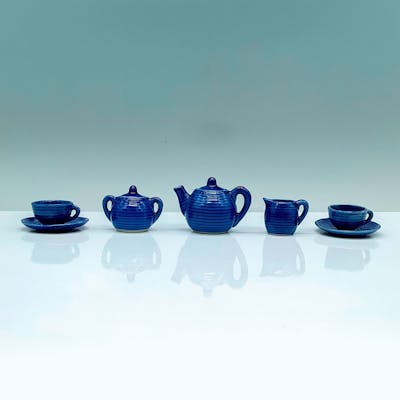 7pc Tiny Blue Ceramic Tea Set for Doll House