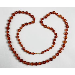Outstanding opera length Victorian amber beads c1900