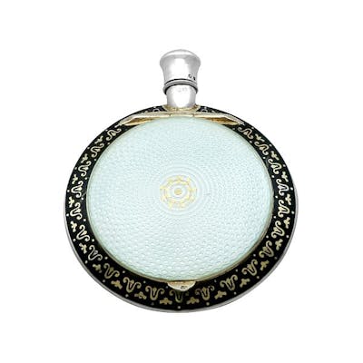 Sterling Silver and Enamel Combination Compact and Scent Bottle -