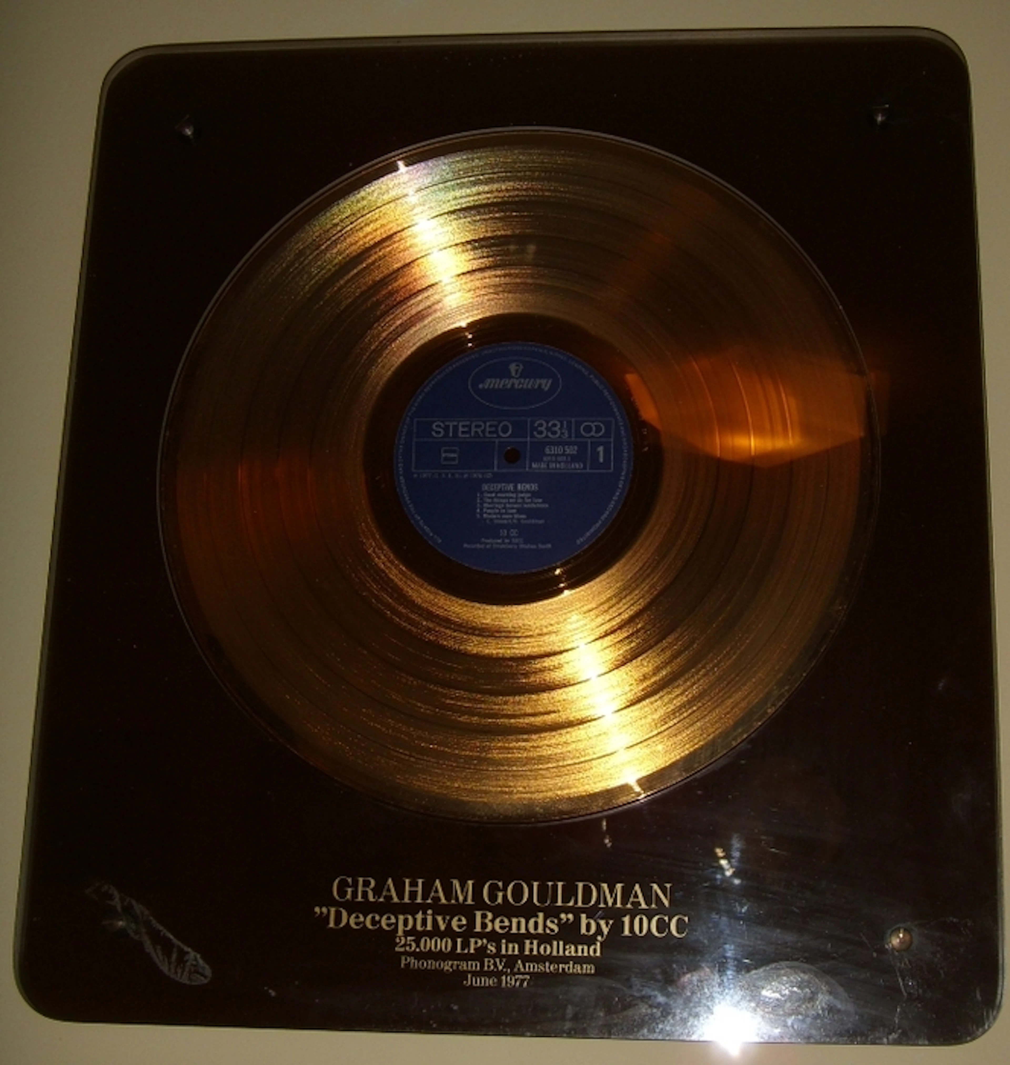 Gold Record Award 10cc "Deceptive Bends" 1977 Holland