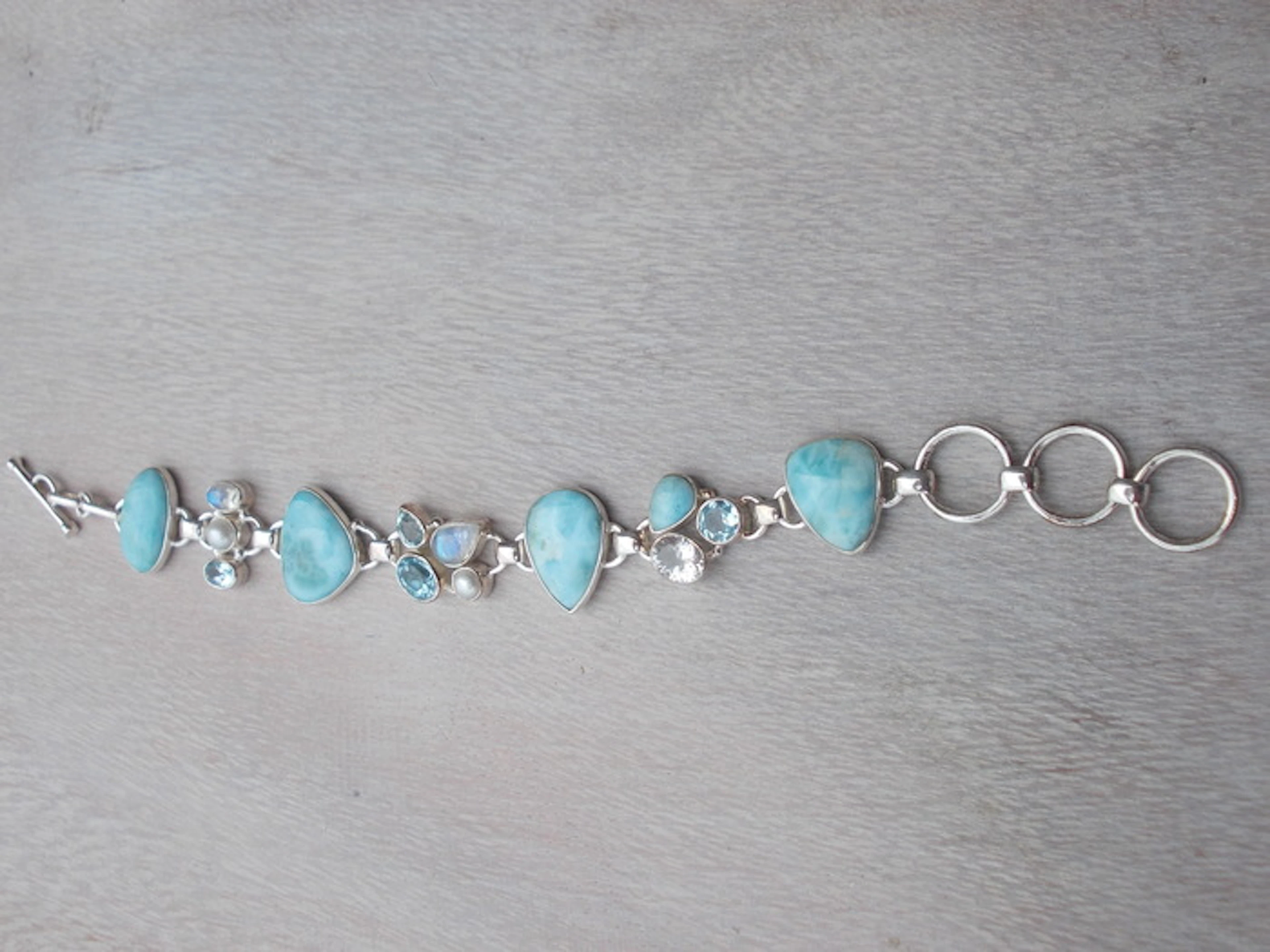 Armband-zilver-Met ingelegde Larimar, Topazen, Maansteen, etc.