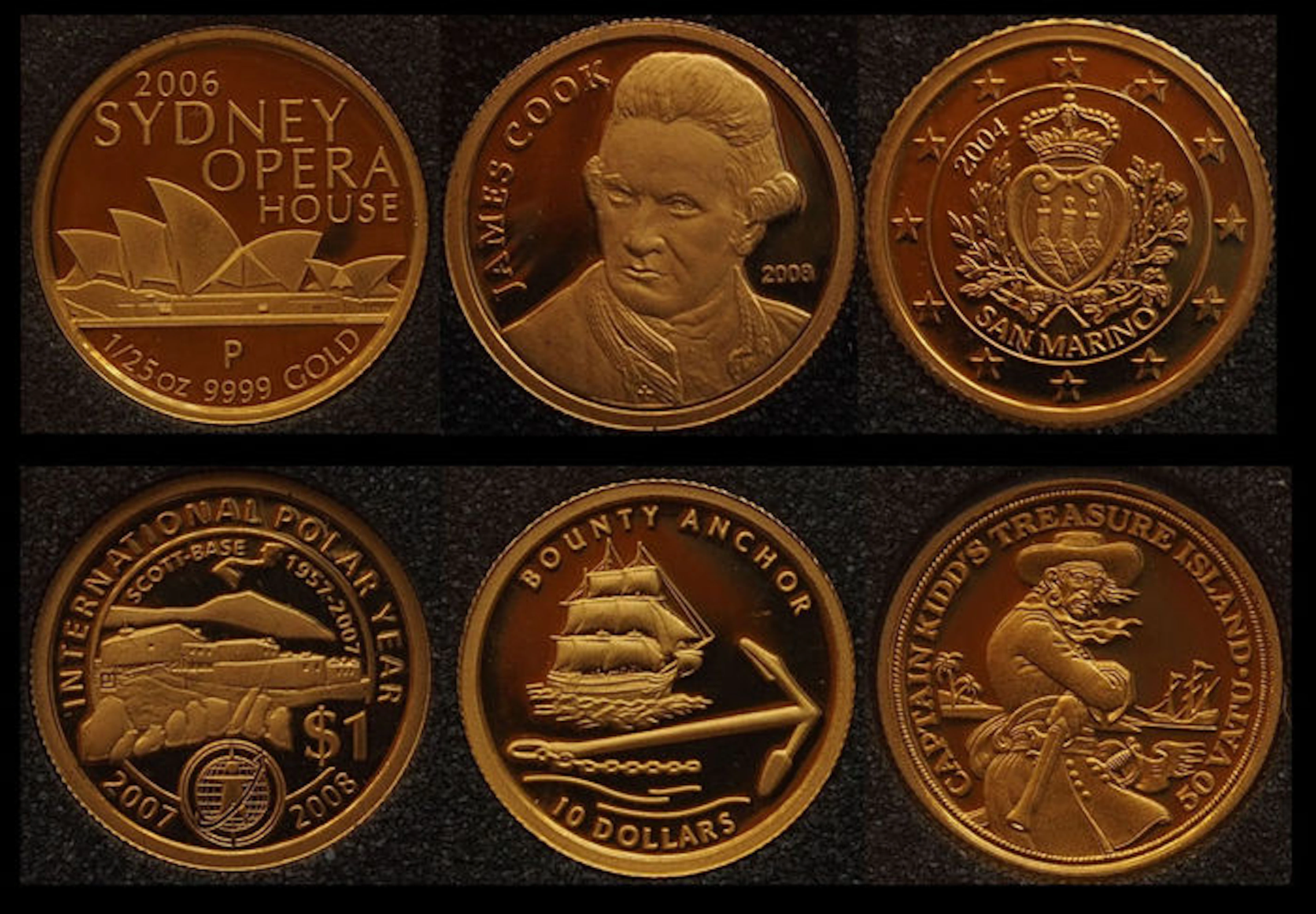 World - 6 different gold coins from the "Smallest Gold Coins of the World Collection"