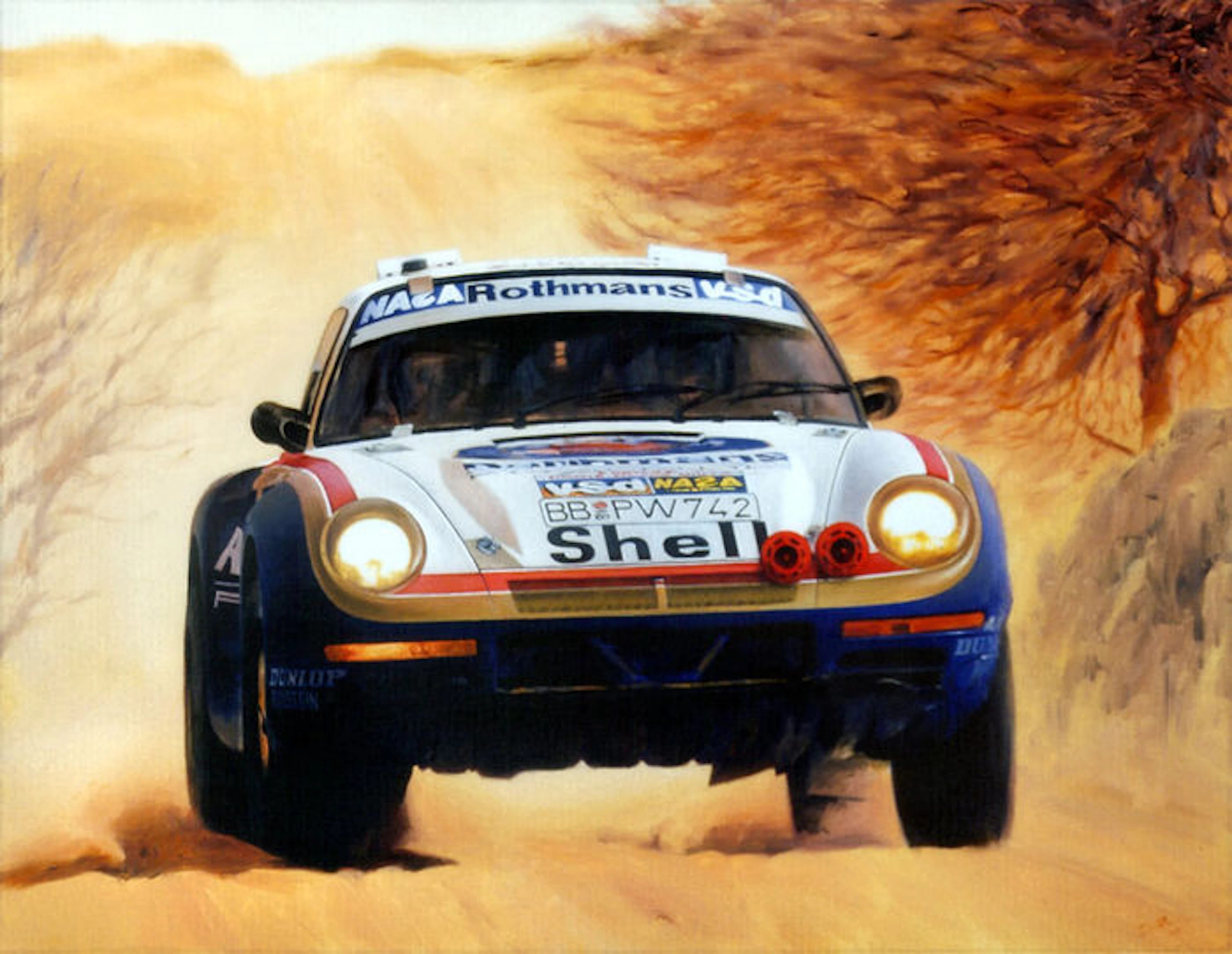 Porsche 959 Rothmans Car Parigi Dakar Jacky Ickx Art Print Poster HAND-SIGNED by Italy's Artist Andrea Del Pesco