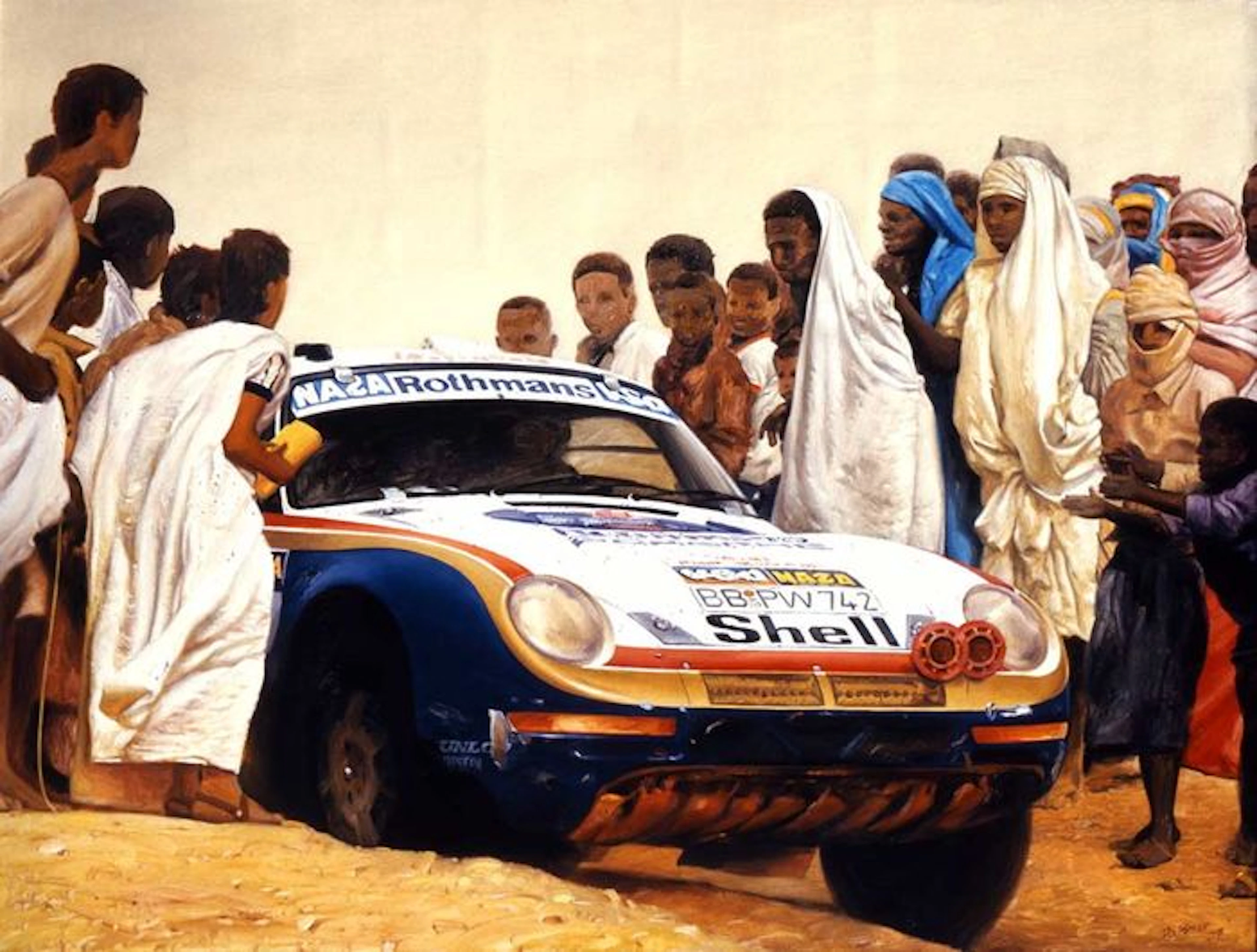 Porsche 959 Rothmans Classic Car Parigi Dakar Jacky Ickx Art Print Poster HAND-SIGNED by Italy's Artist Andrea Del Pesco