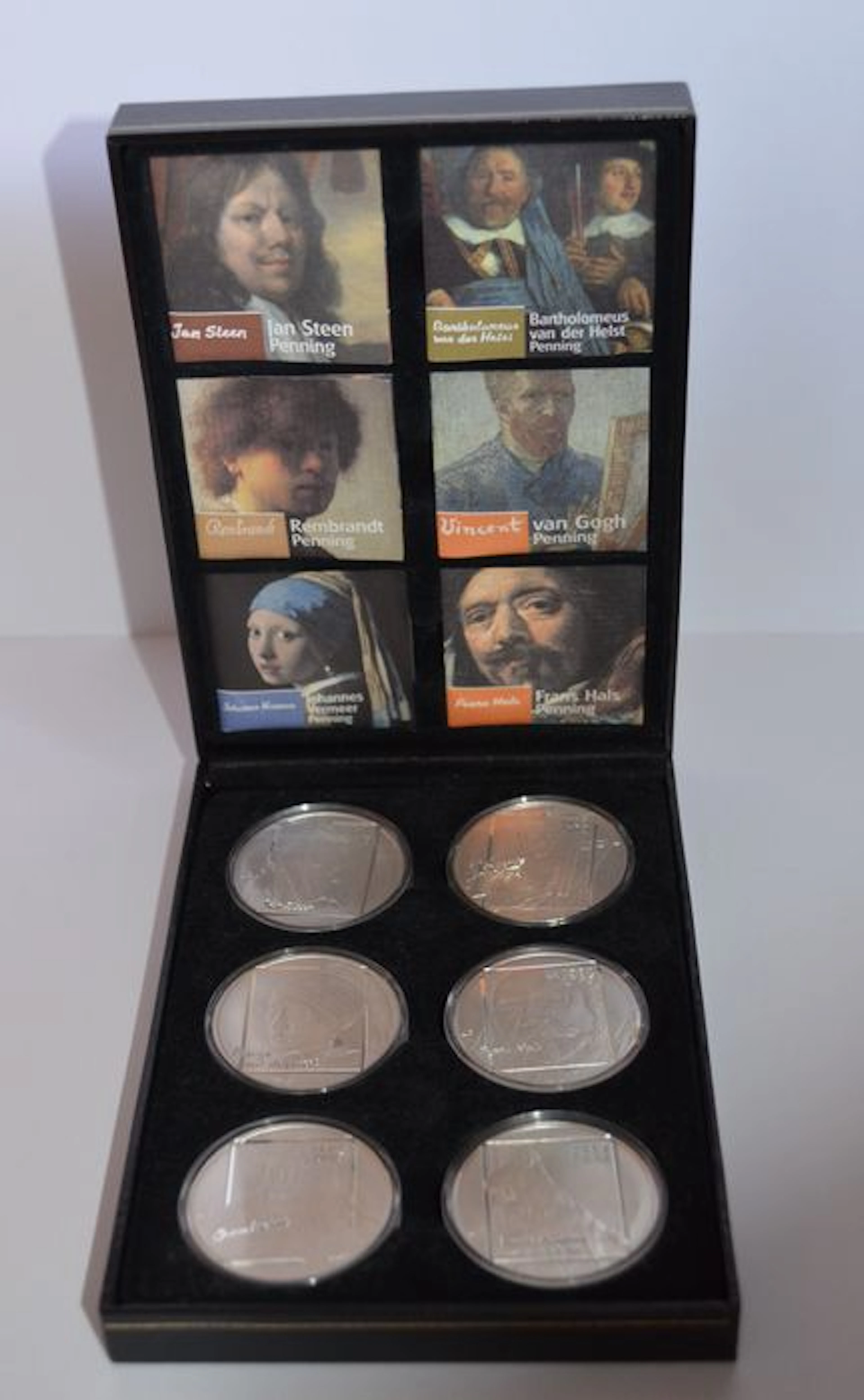 Nederland - Zilveren penningen "Meesterschilders" (6 verschillende) in cassette
