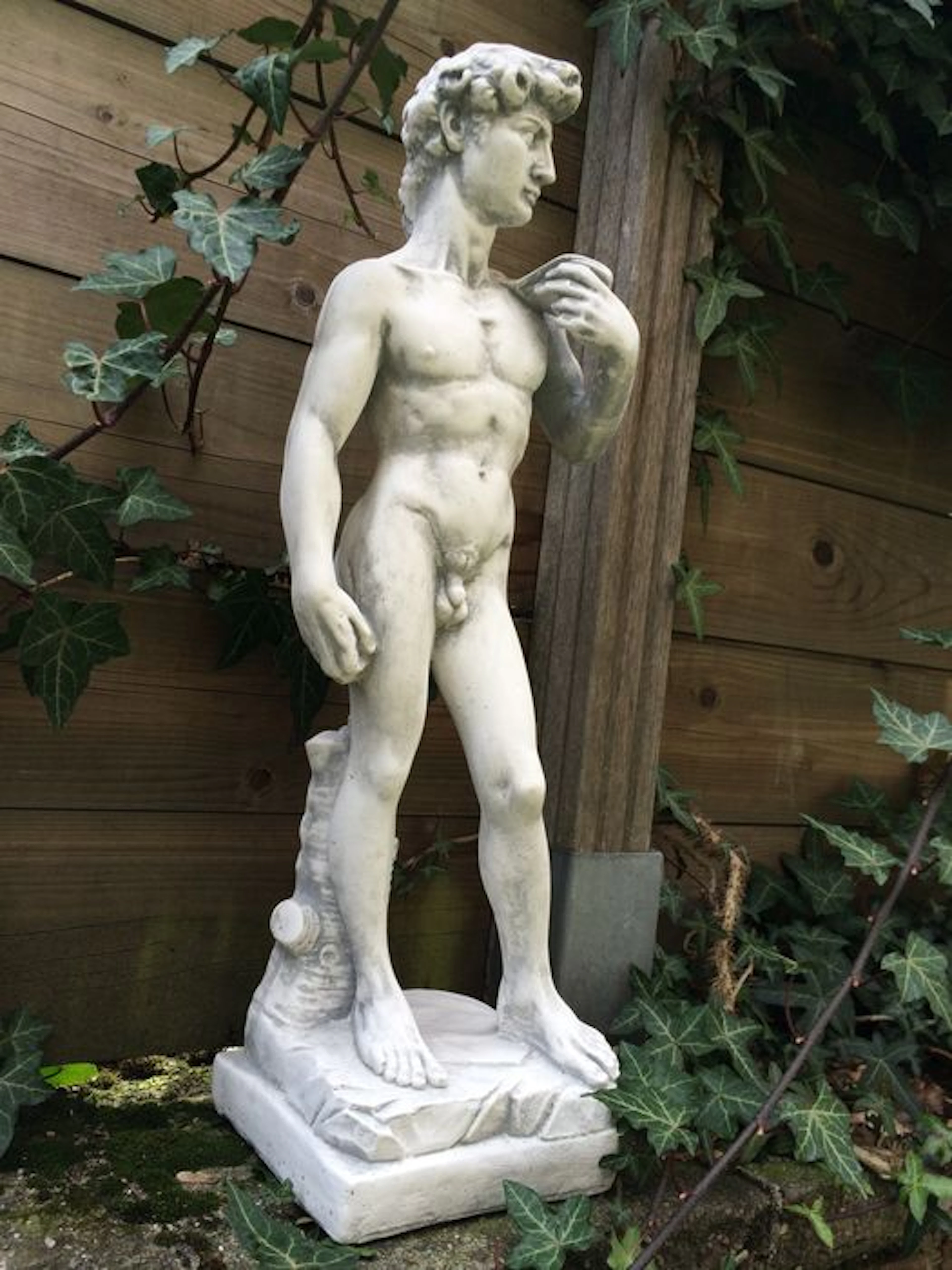 Beeld in volle steen van de Bijbelse figuur David - 20e eeuw.