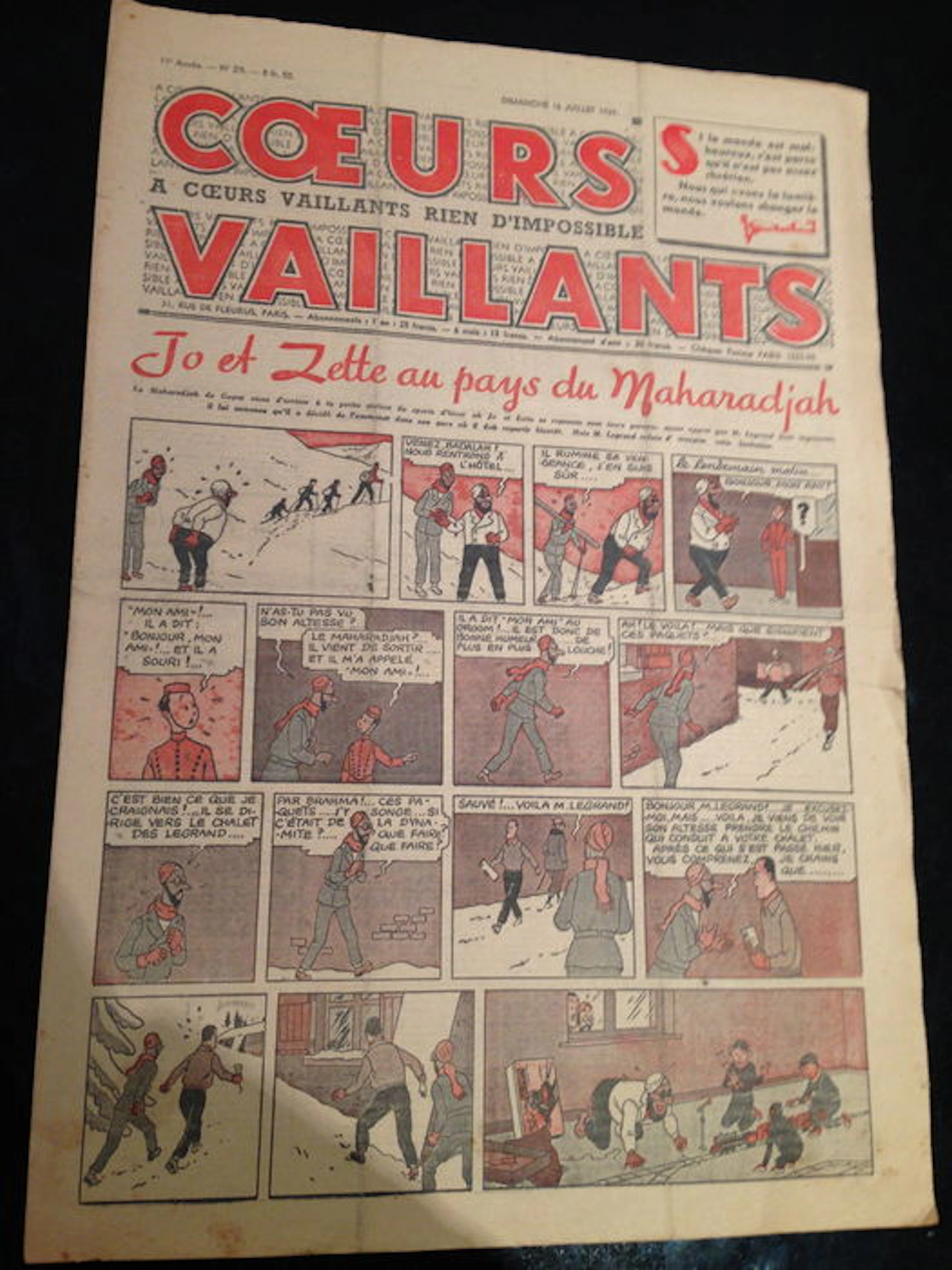 Rare Tintin: Coeurs Vaillants - 16th July 1939 11th Annee # 29 - Couverture Herge