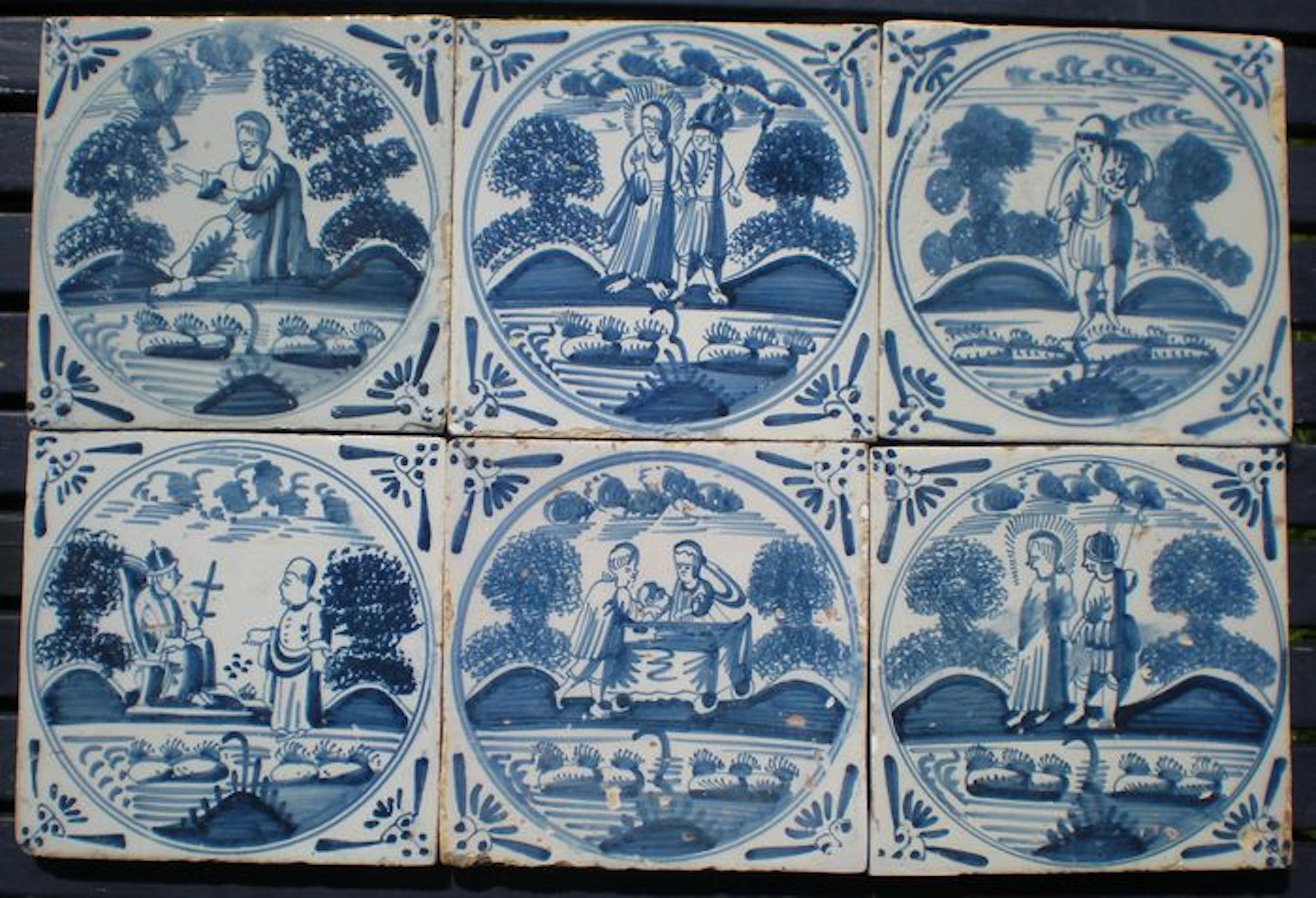 6 Frisian Delftware Tiles with Biblical Scenes