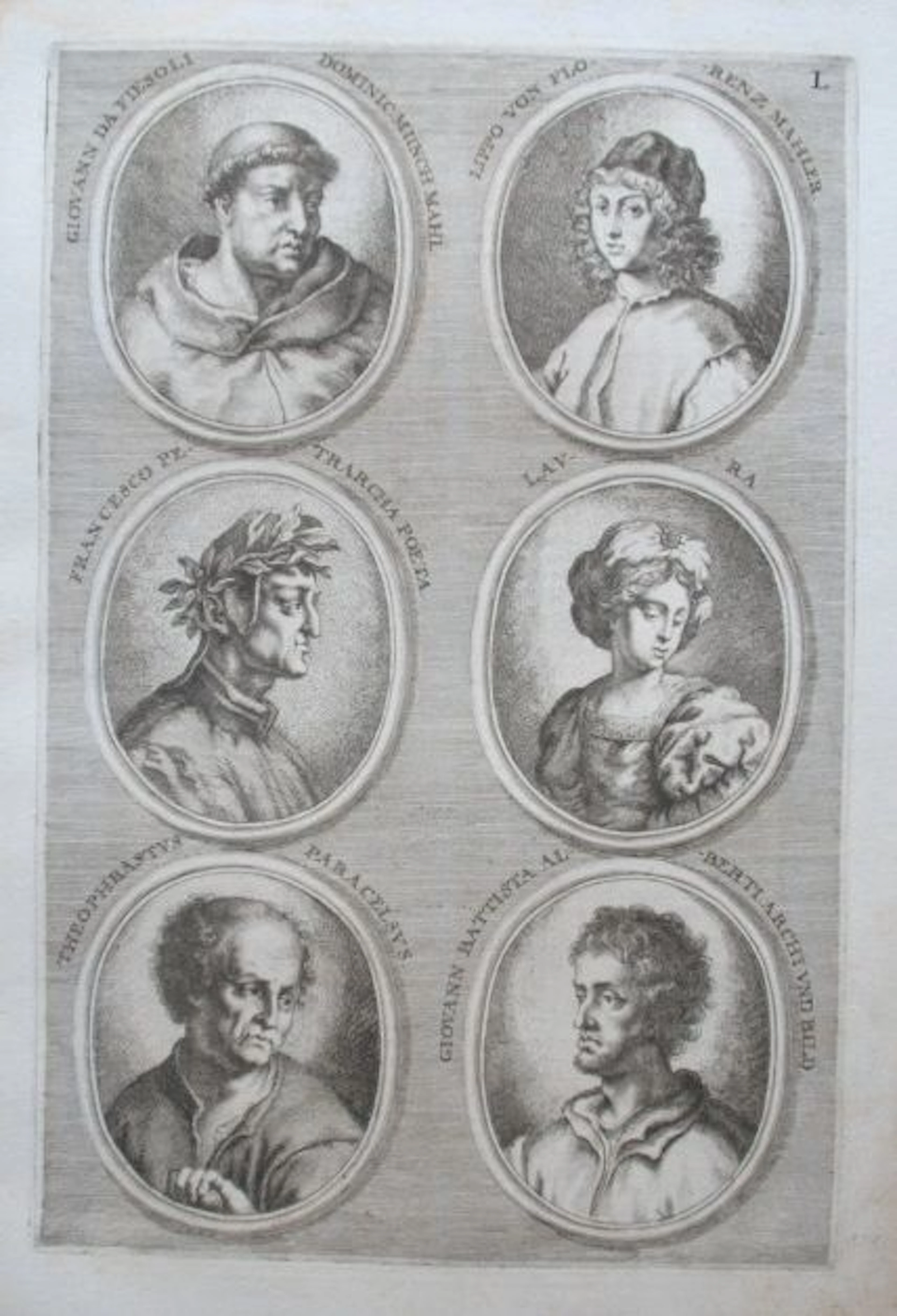 Maker onbekend - 6 portretten van kunstenaars op 1 blad - ca. 1675
