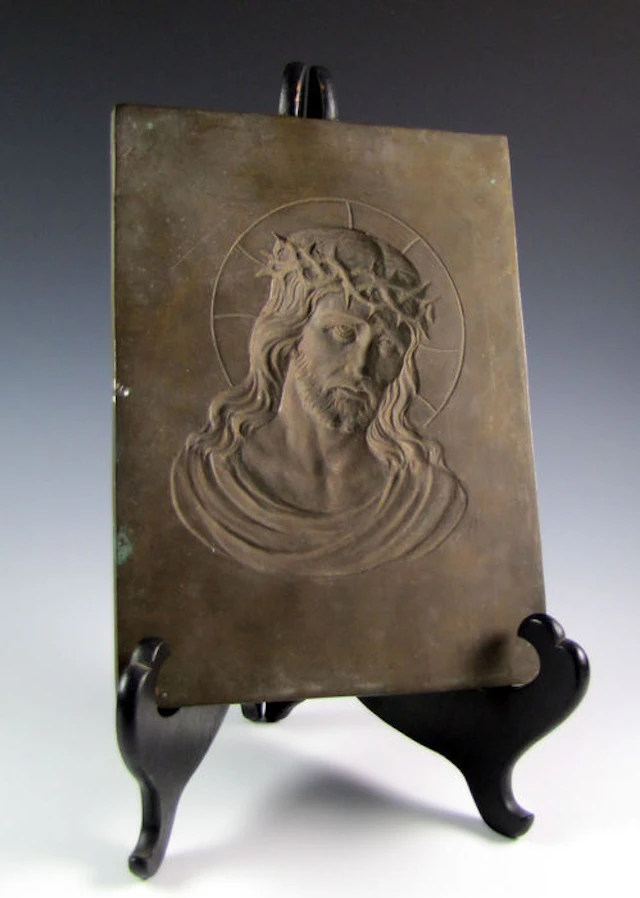 Bronzen Jezus Christus buste plaquette Frankrijk - ca. 1900