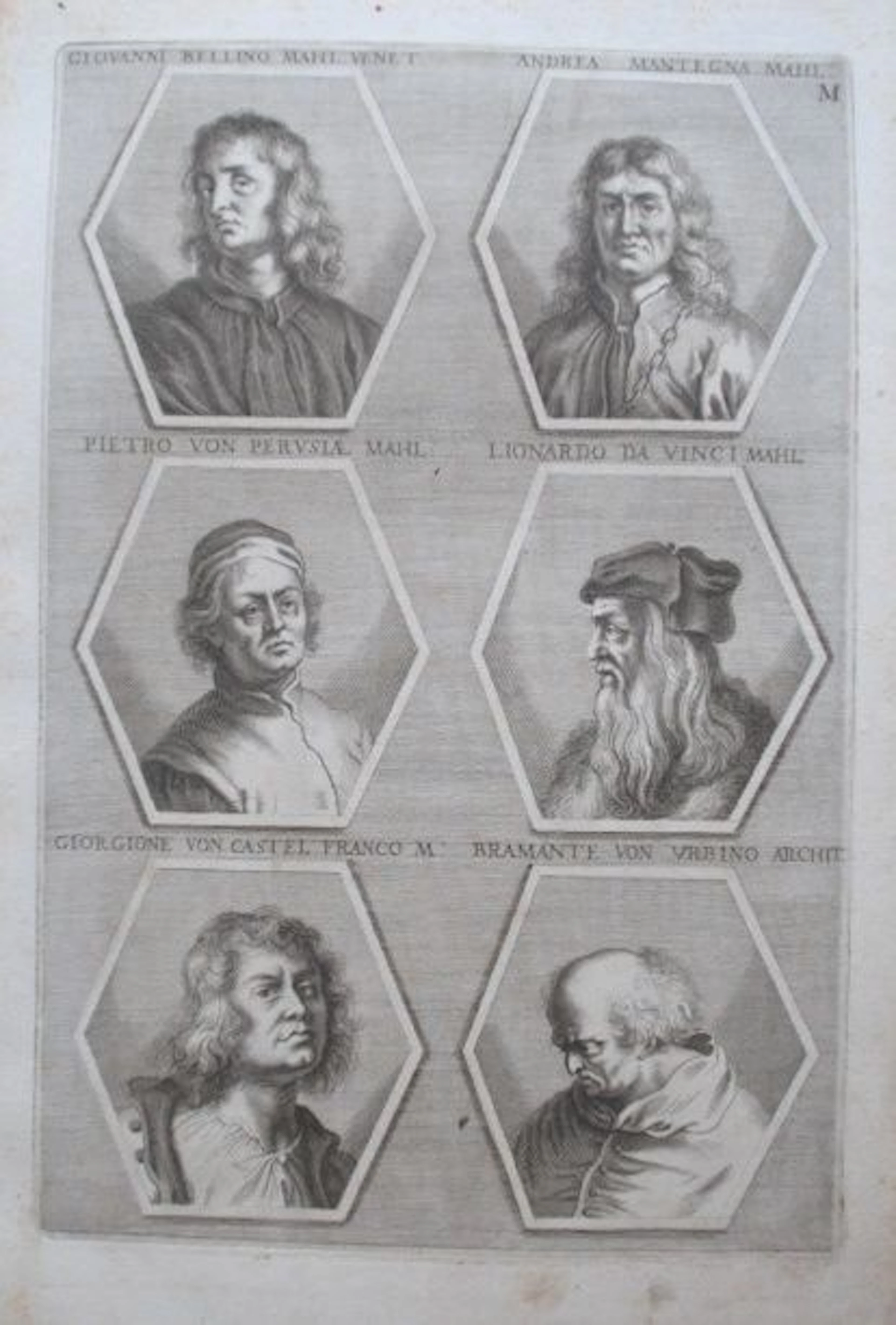 Maker onbekend - 6 portretten van Italiaanse kunstenaars op 1 blad - ca. 1675