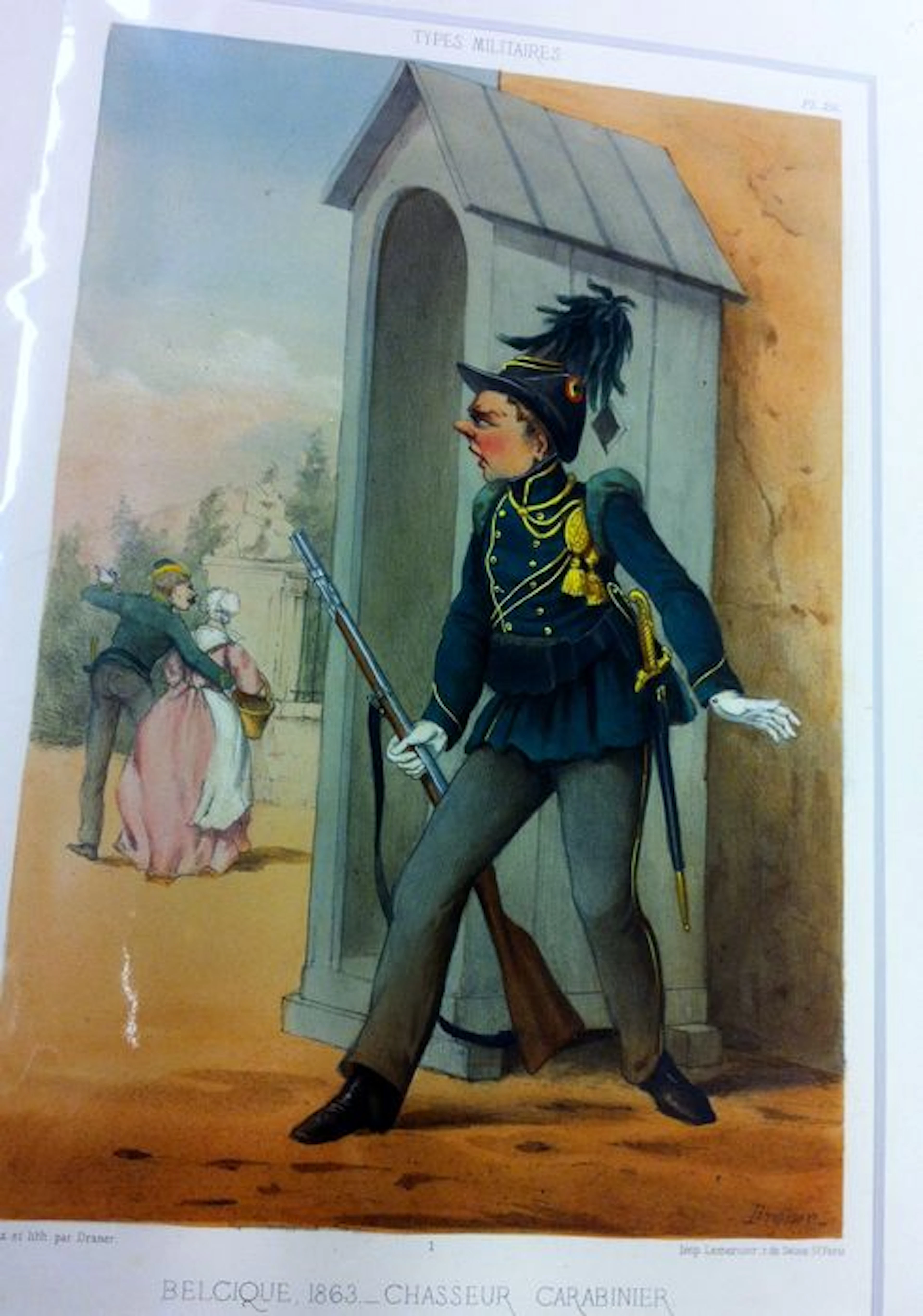 Handgekleurde lithografie; Draner - Chasseur Carabinier - 1863